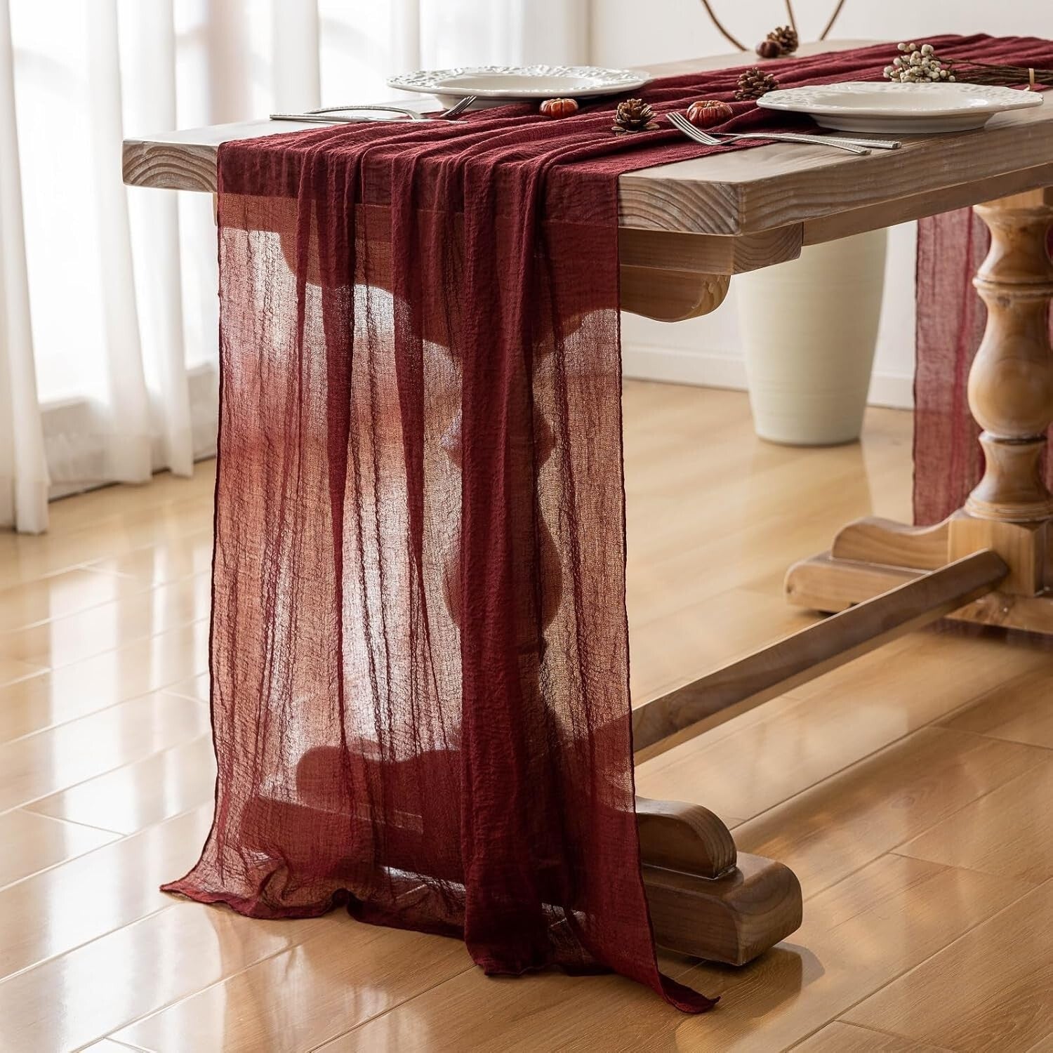 Elegant Burgundy 35x120 Inch Cheesecloth Table Runner Set - Perfect for Parties