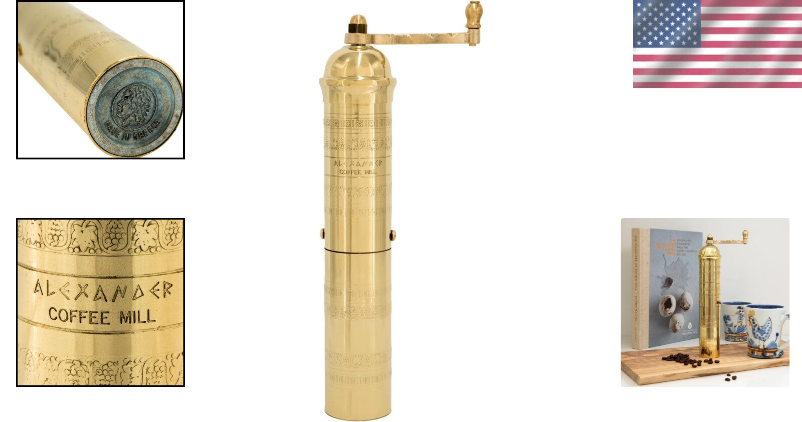 10.5-Inch Brass Greek Coffee Mill - Efficient Manual Grinder for Coffee Lovers