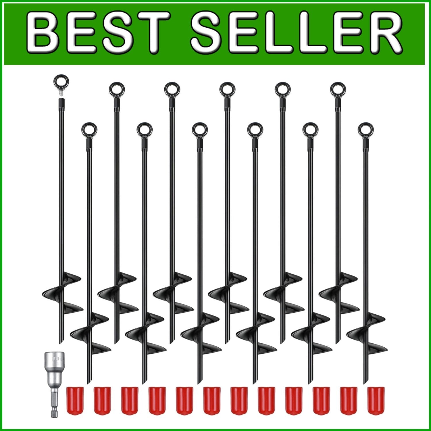12 Heavy-Duty Black Ground Anchors - 18 Inch Earth Anchors for Outdoor Security
