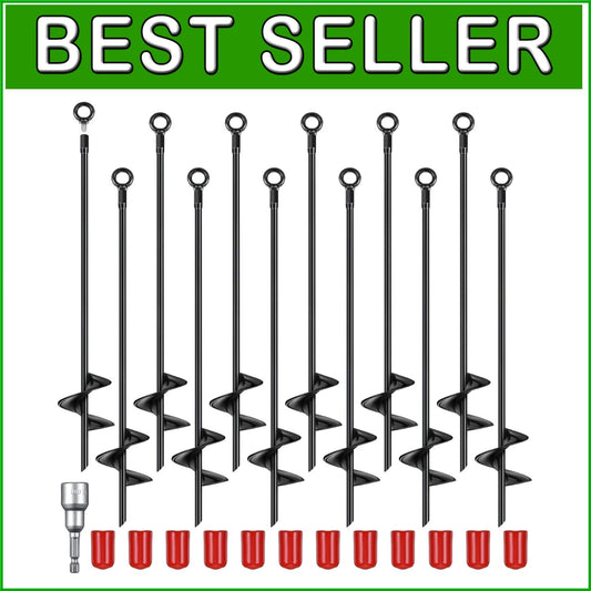 12 Heavy-Duty Black Ground Anchors - 18 Inch Earth Anchors for Outdoor Security