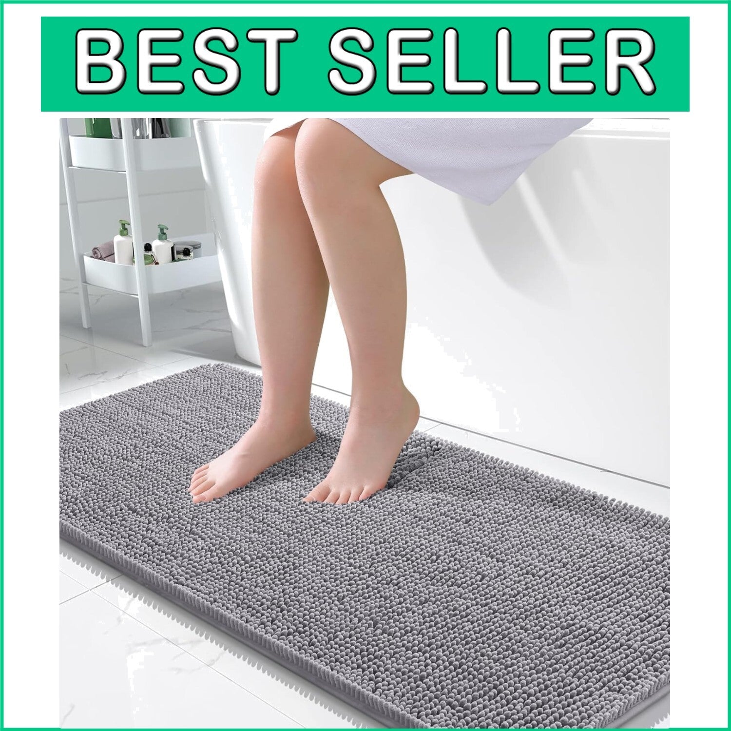 50x30 Grey Chenille Bath Mat - Extra Soft, Machine Washable with Rubber Backing