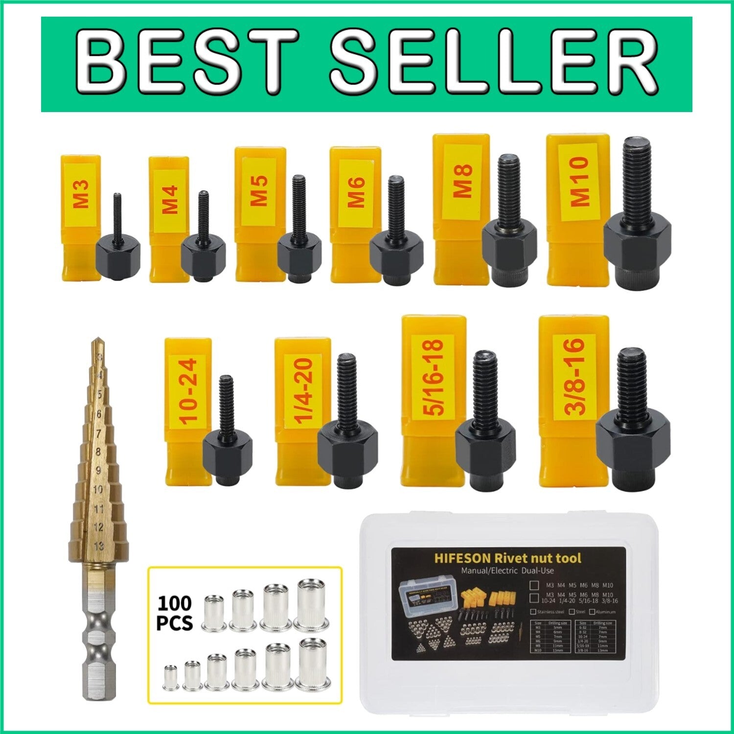 Professional Rivet Nut Hand Tool with 10 Mandrels - Ideal for All Metal Jobs