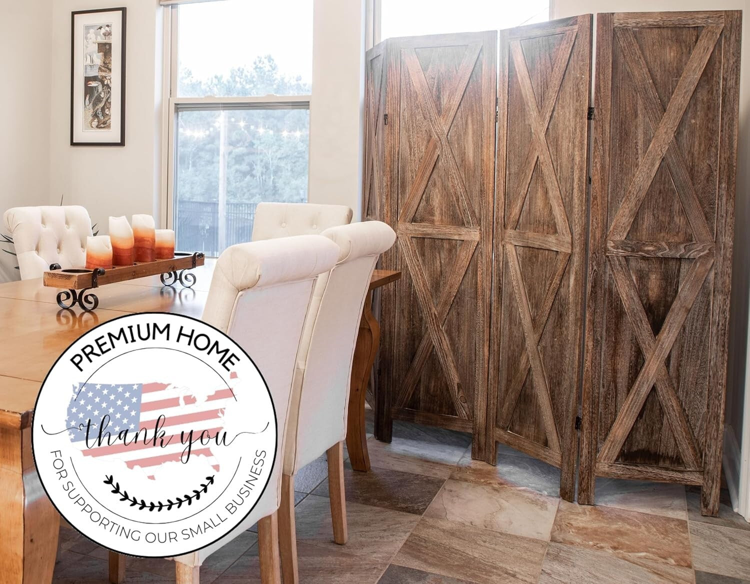 Portable Rustic Barnwood Privacy Screen - Stylish Room Separator 72"w x 67"h