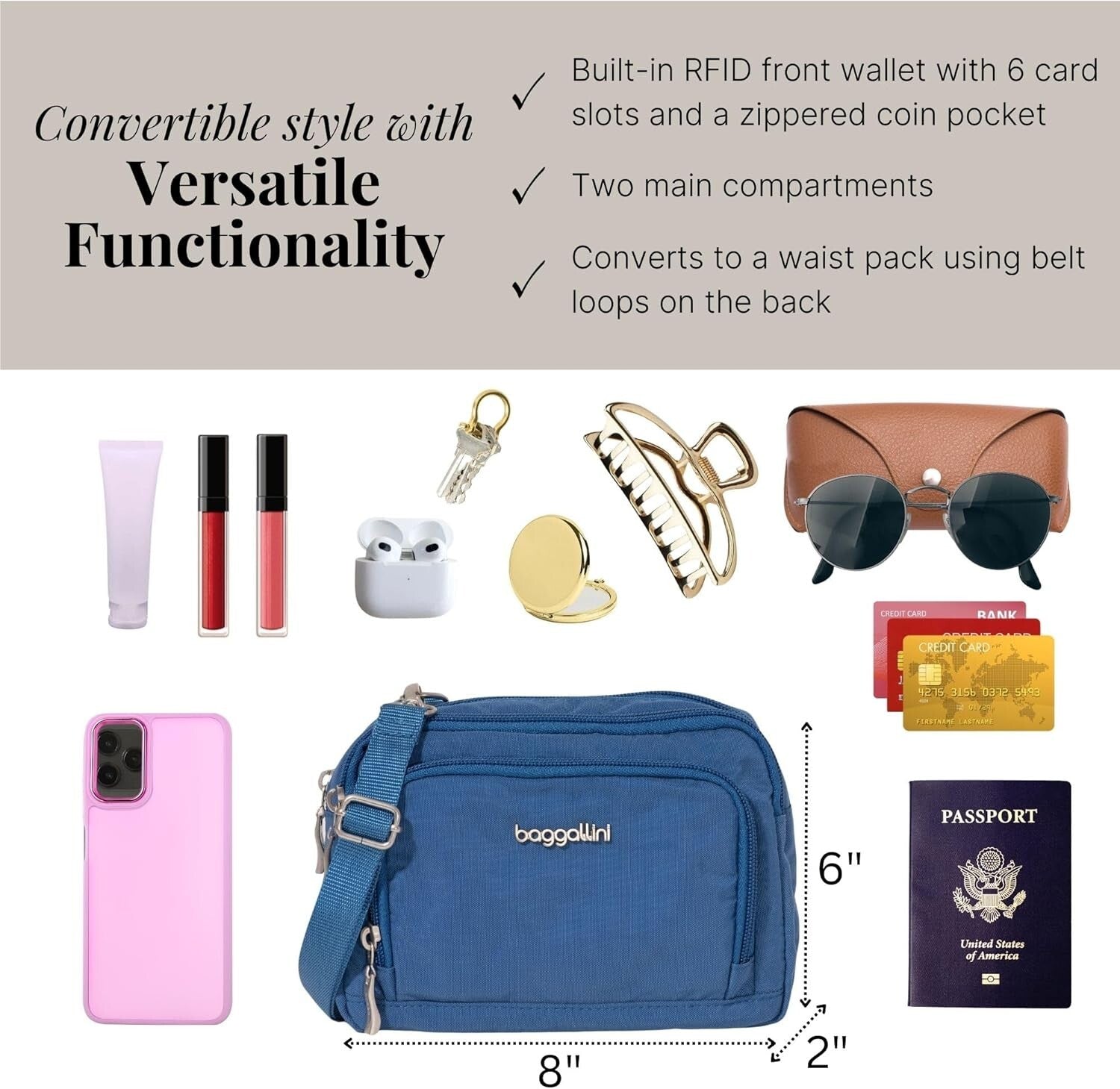 Lightweight RFID-Protected Women's Crossbody Bag with Wallet - Versatile Design