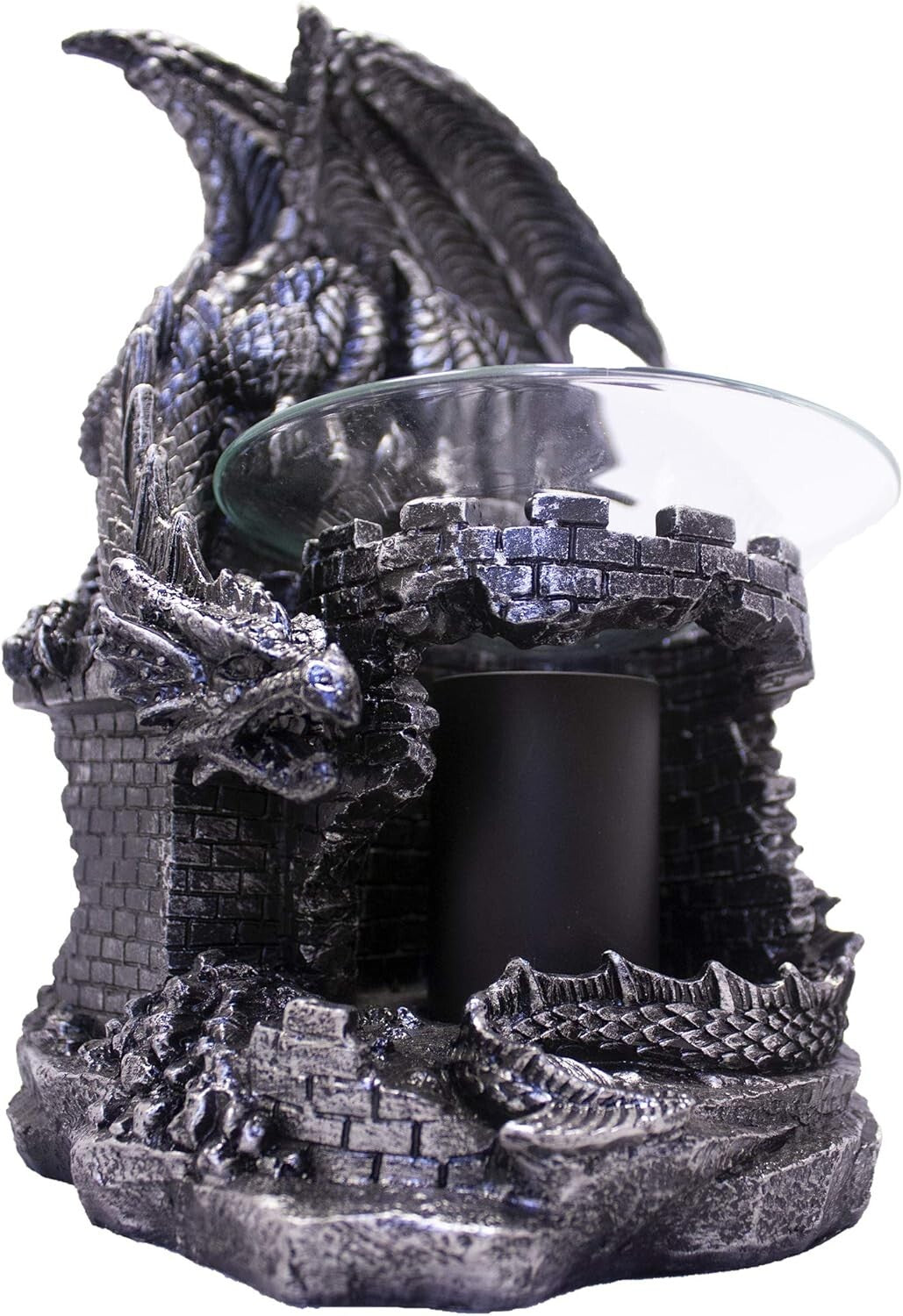 Black Resin Electric Oil Burner - Dragon Castle Guardian with Dimming Feature