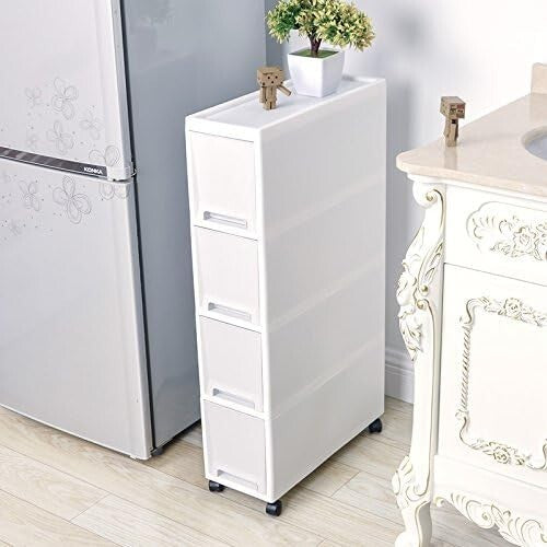 Slim White Rolling Storage Organizer with Drawers - Perfect for Tight Spaces