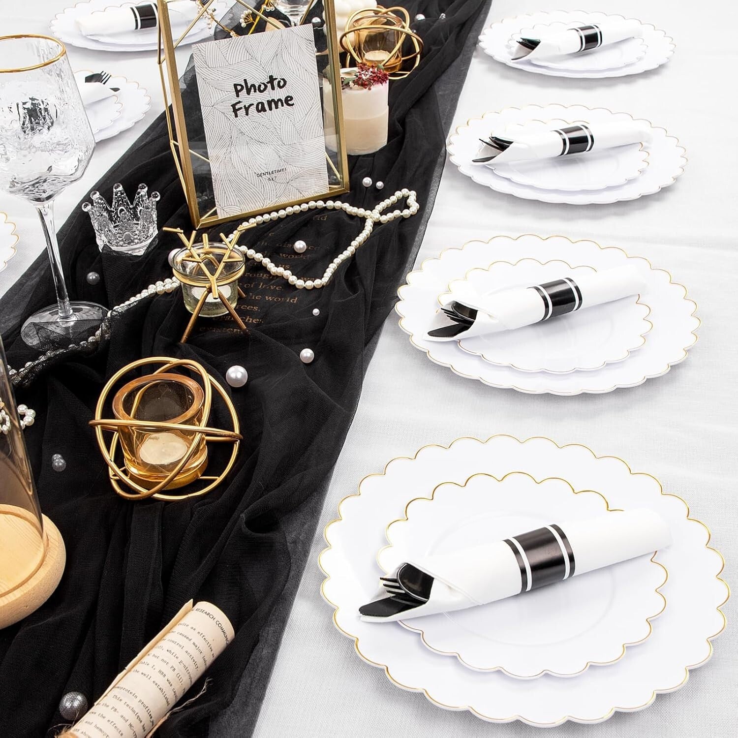 60-Pack Heavy Duty Pre-Wrapped Black Plastic Cutlery with Napkins - Elegant &...