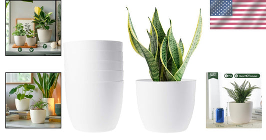 Elegant Set of 6 White Self-Watering Pots - Perfect for Indoor & Outdoor Plants