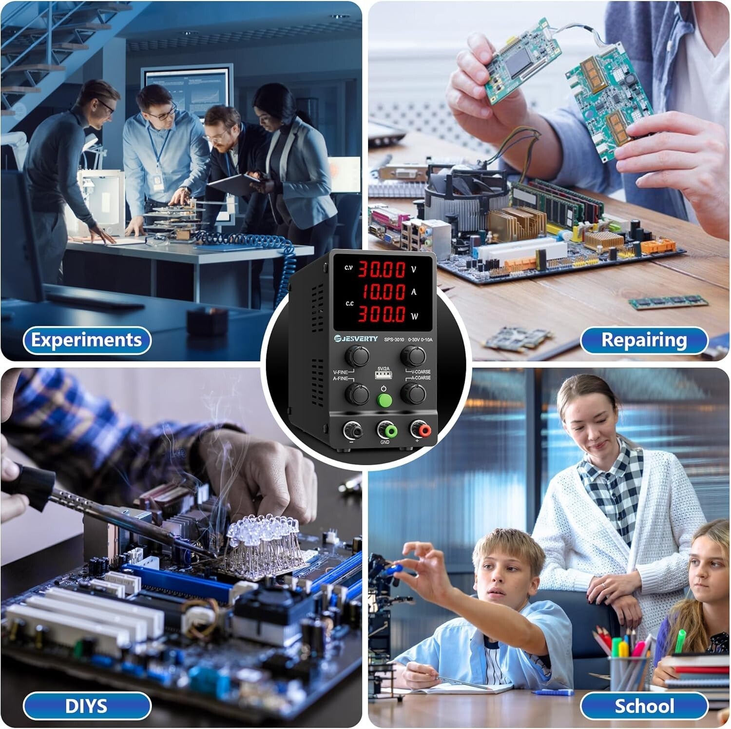 Lightweight 0-30V 10A Power Supply with 4-Digit Display & Coarse/Fine Adjustment