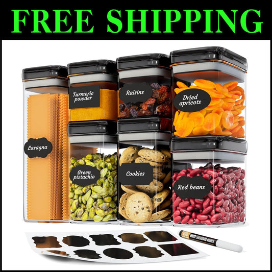 7-Piece Airtight Food Storage Containers Set - Jet Black with Flip Top Lids