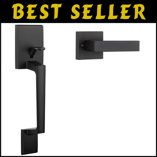 Zinc Alloy Matte Black Entry Door Handle with Single Cylinder Deadbolt Security