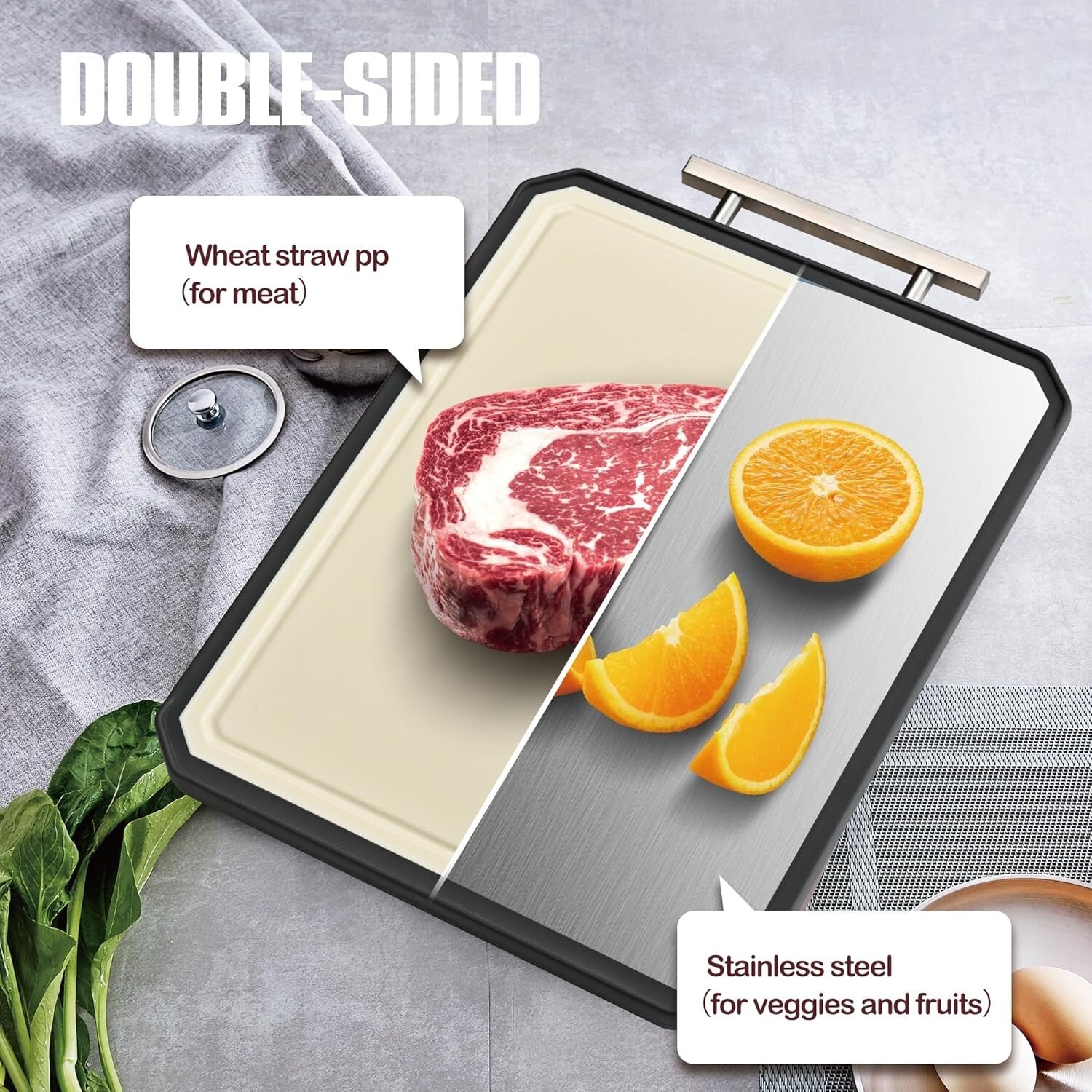 Durable Stainless Steel Cutting Board with Built-in Handle - Large & Lightweight