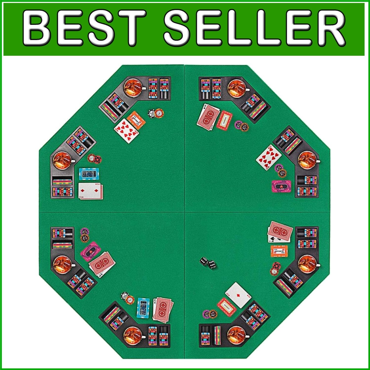 Durable 48-Inch Poker Table - Anti-Slip Mat for 8 Players with Drink Holders