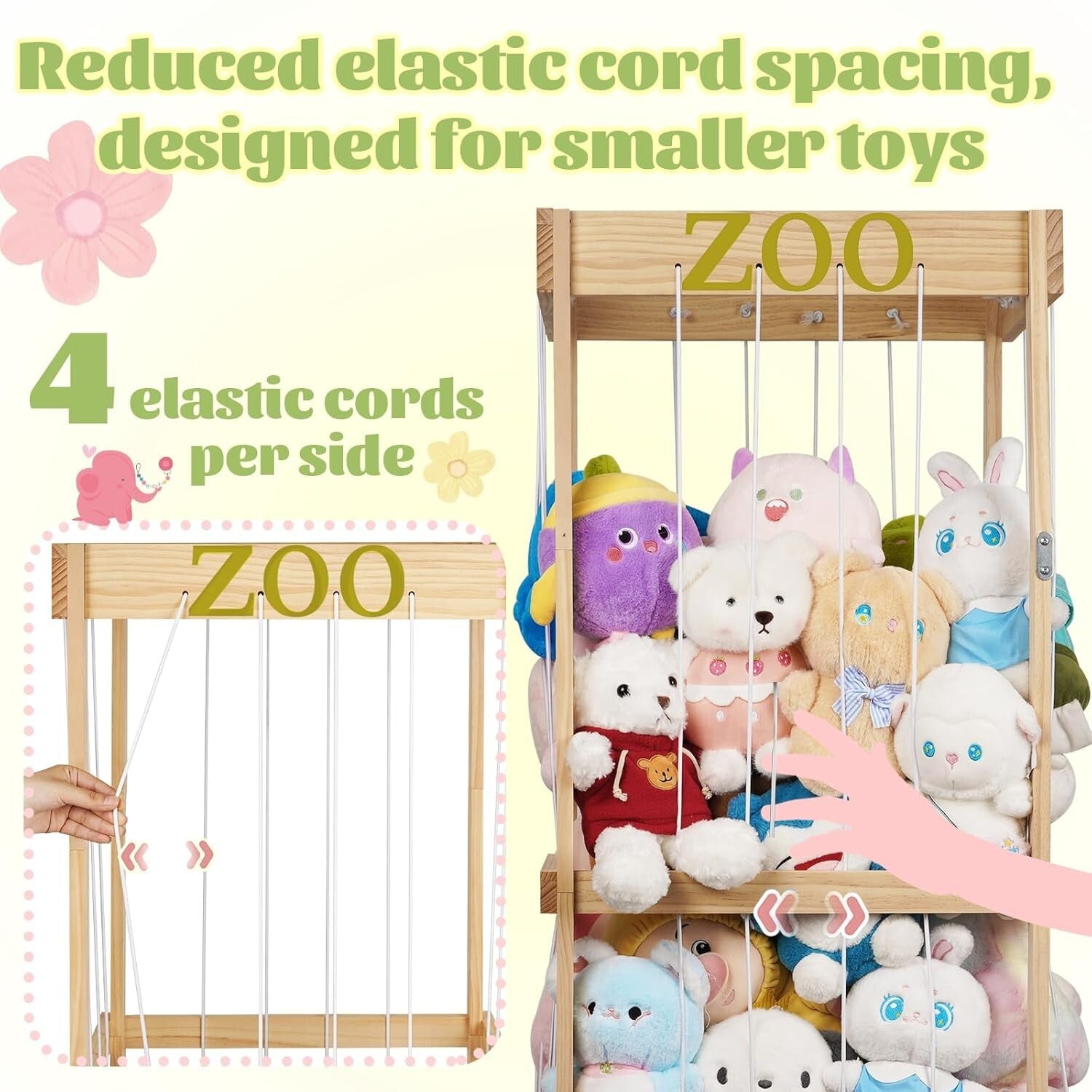 Portable Wooden Stuffed Animal Cage with Accessory Band - Playroom Essential