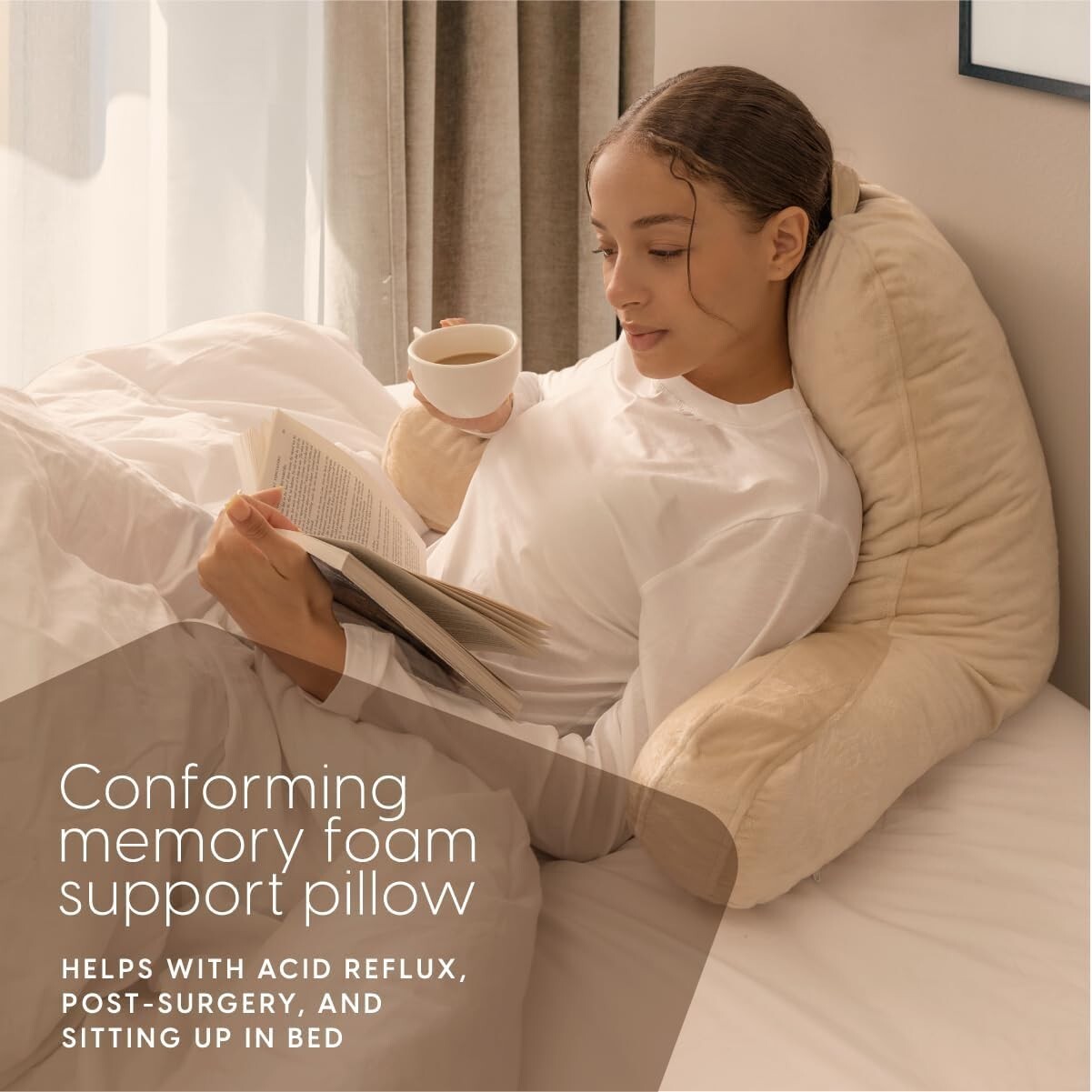 Customizable Reading Pillow with Arms - Soft Memory Foam Backrest for Comfort