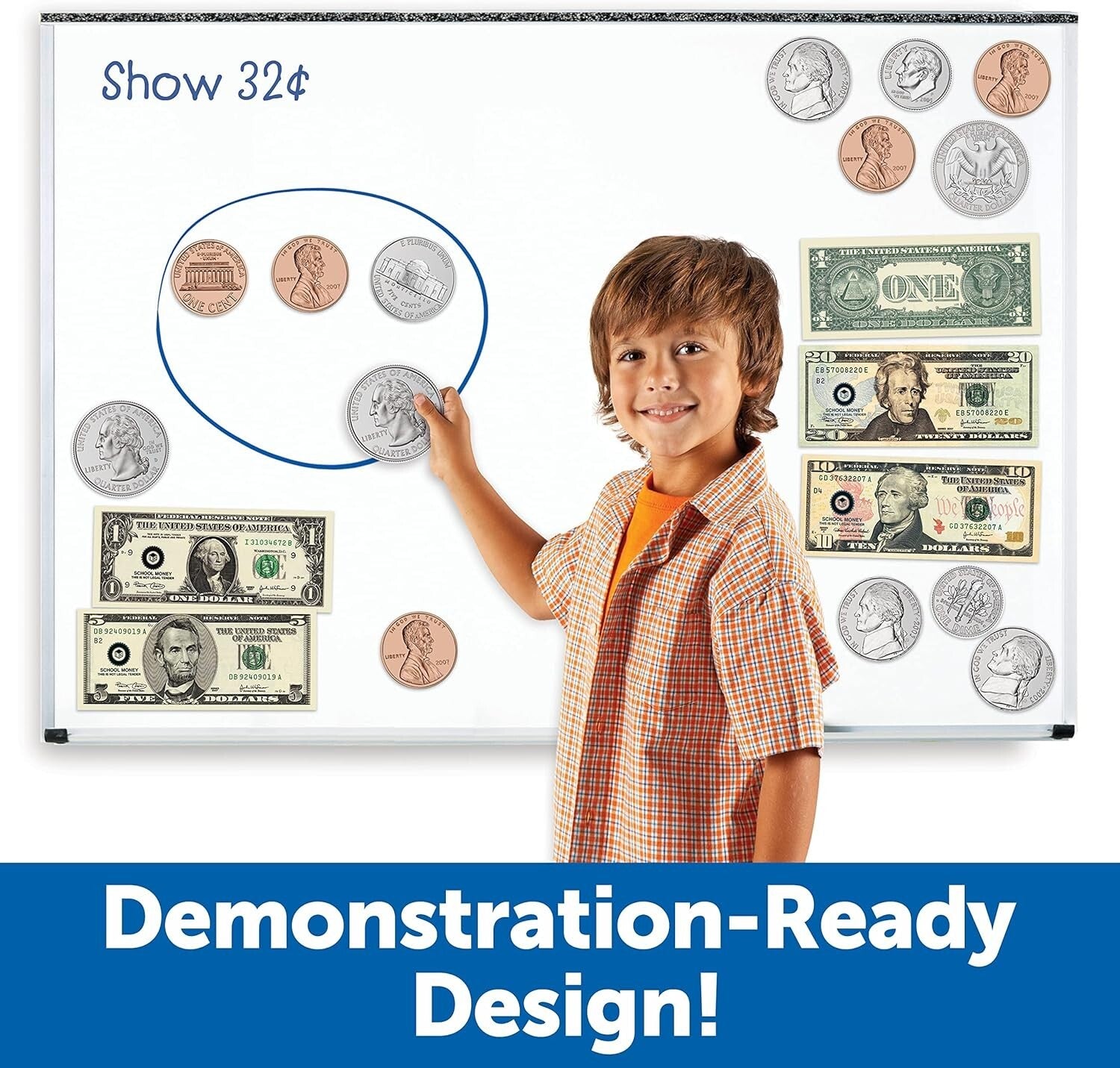 Classroom Essential - Double-Sided Magnetic Money for Teaching Kids Ages 5+