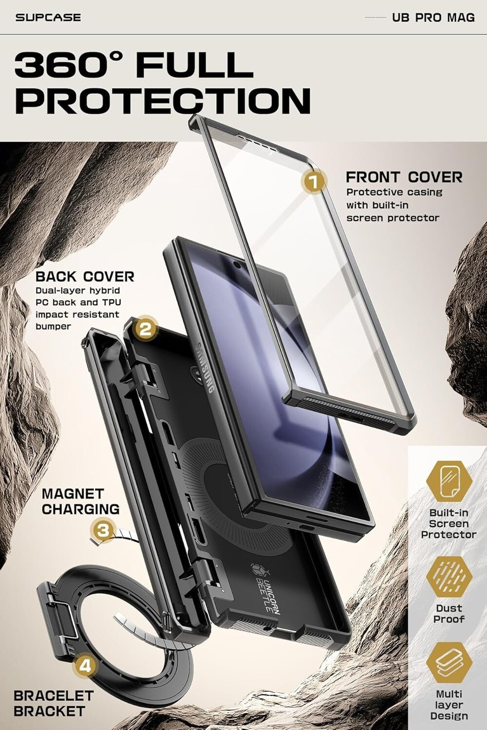 Shockproof Z Fold 6 Case with Built-in Ring Stand & Military Protection Features