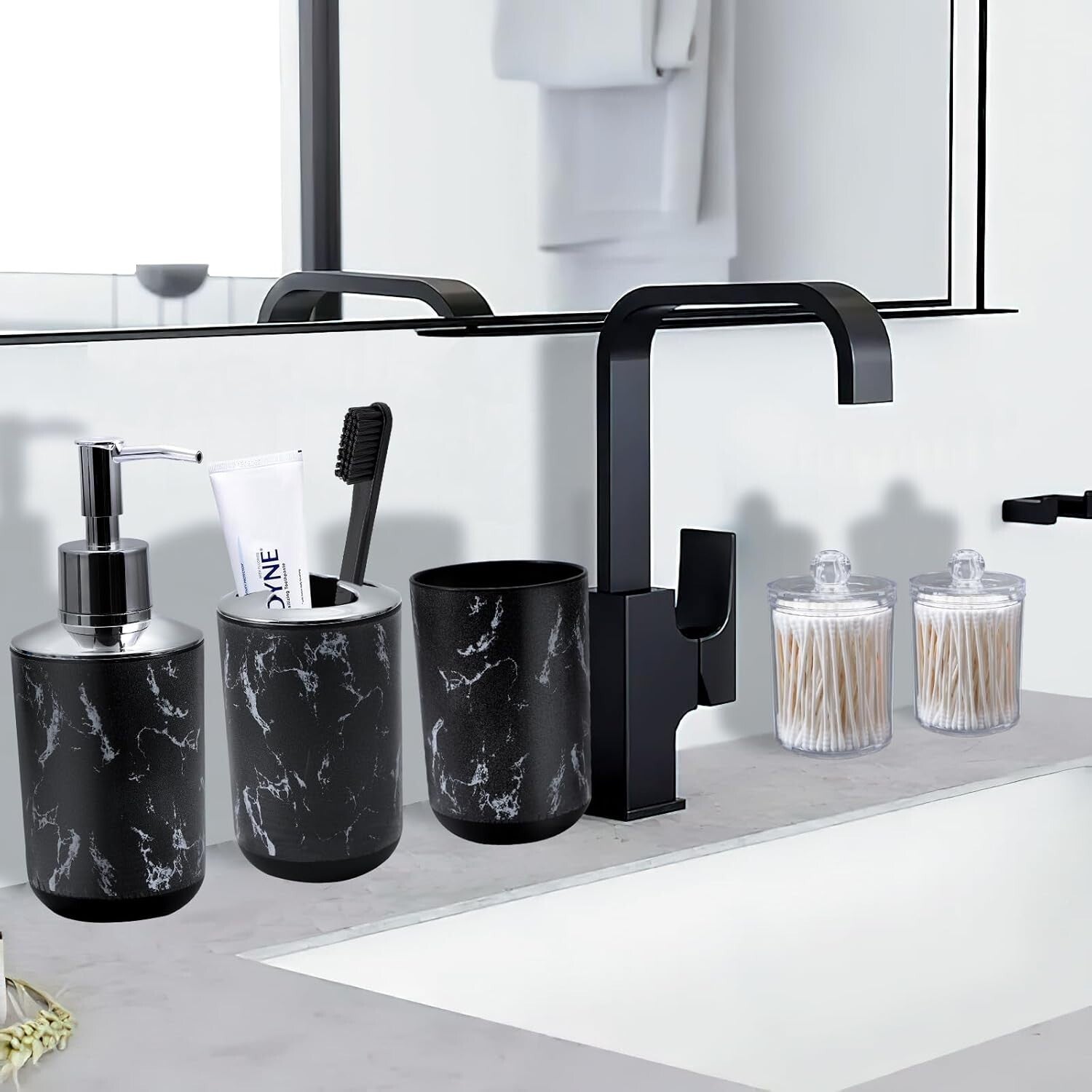 9-Piece Black Marble Bathroom Accessories Set - Enhancing Elegance and Function