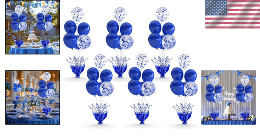 Six Royal Blue Table Balloon Centerpieces – Easy Setup for Every Festivity