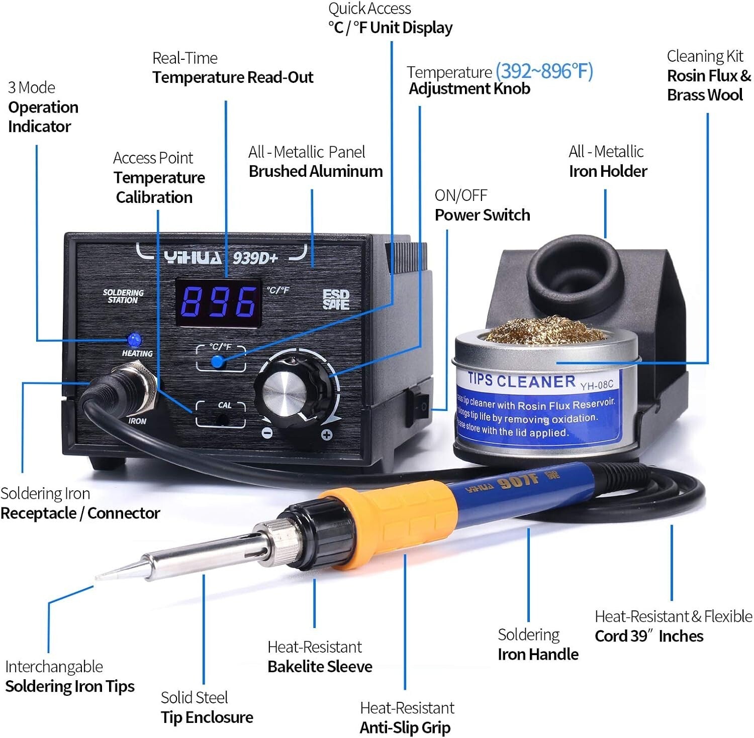 75W Digital Soldering Station with Built-in Transformer - Compact and Reliable