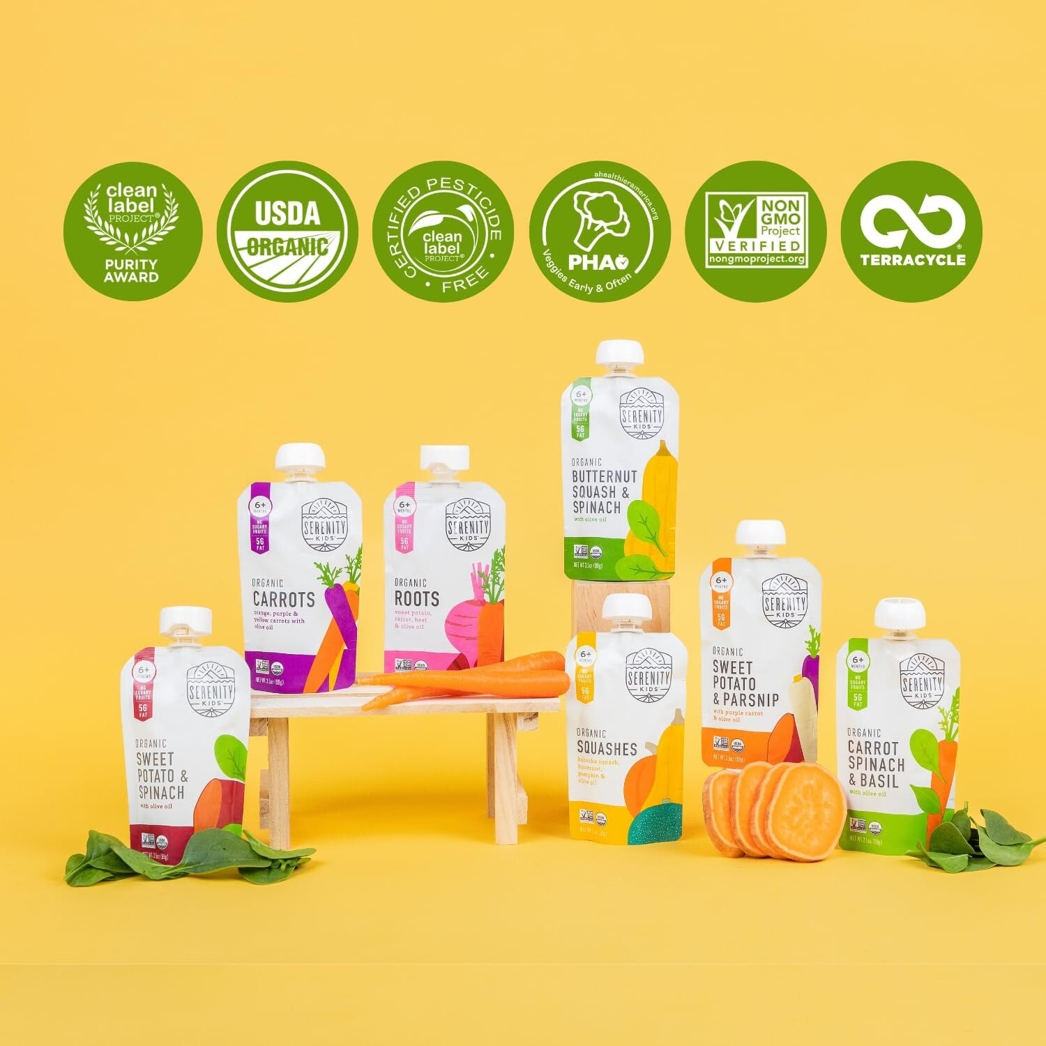 BPA-Free Organic Baby Food Pouches - 3.5 Oz Puree with Carrot, Spinach & Basil