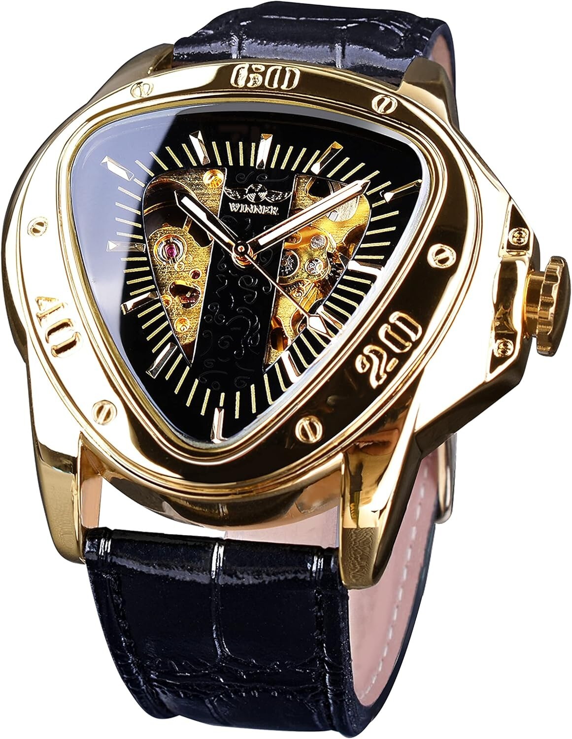 Elegant Mechanical Men's Watch with Pyramid Dial and Leather Strap Design