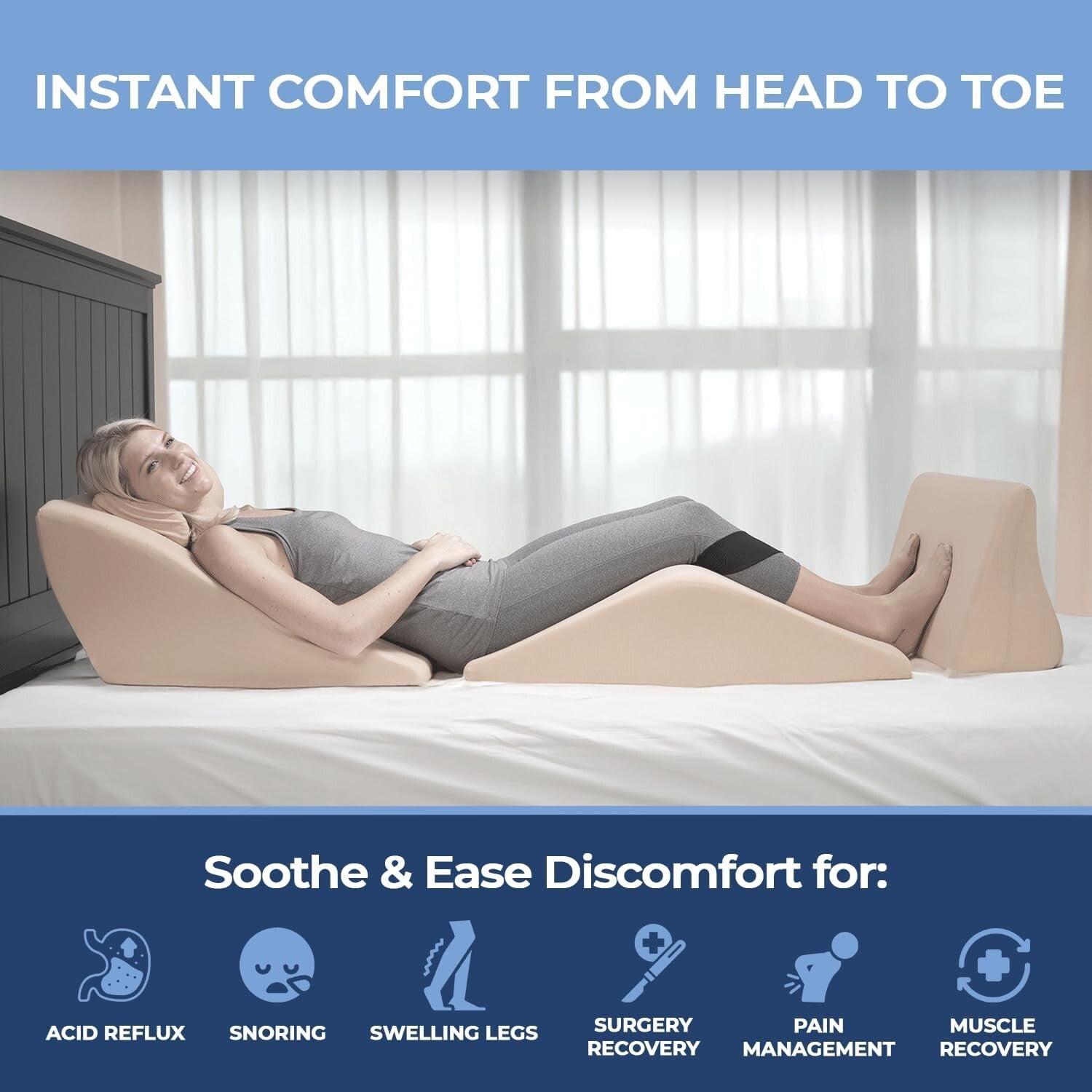 9-in-1 Adjustable Bed Wedge Pillow System for Ultimate Lumbar Support & Comfort