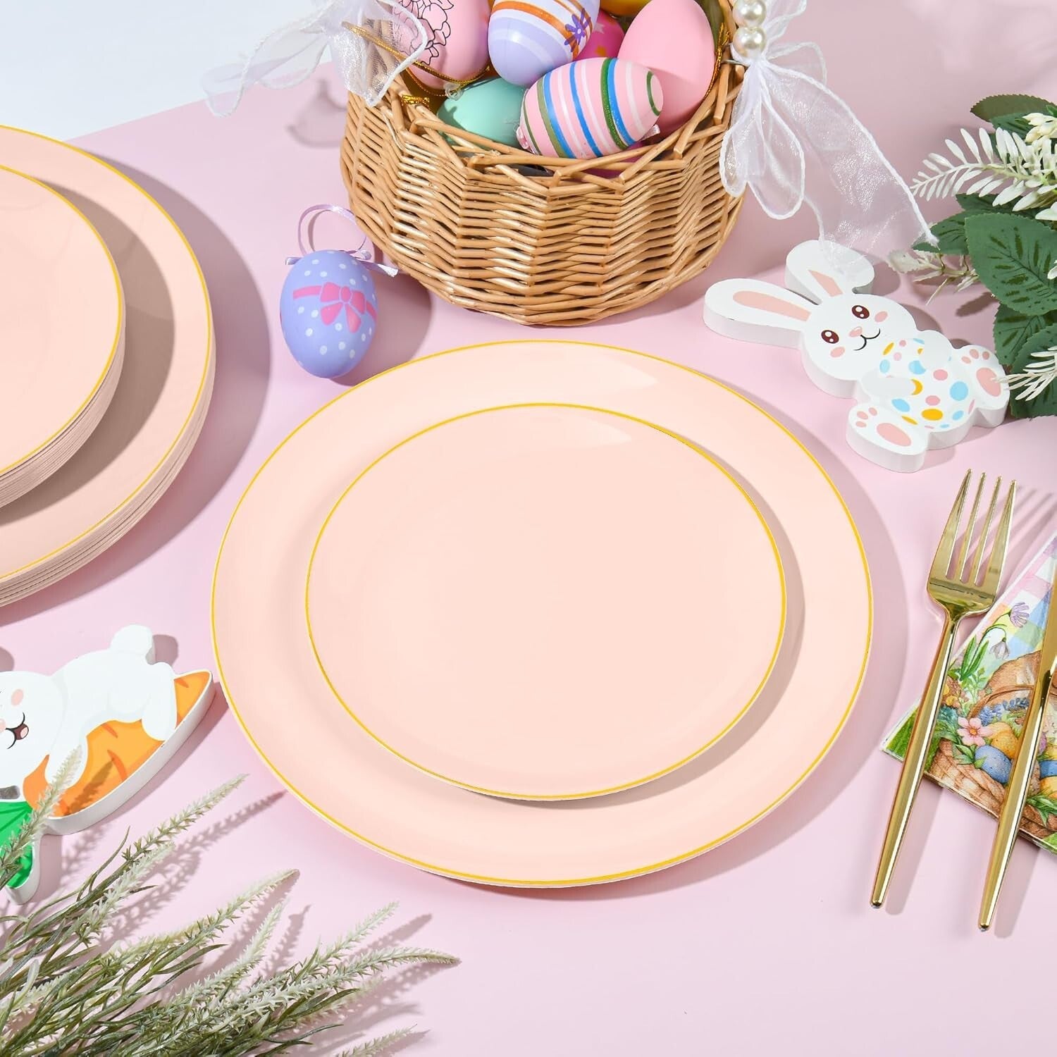 Stylish Pink Plastic Plates with Gold Embellishment - Ideal for Parties & Events