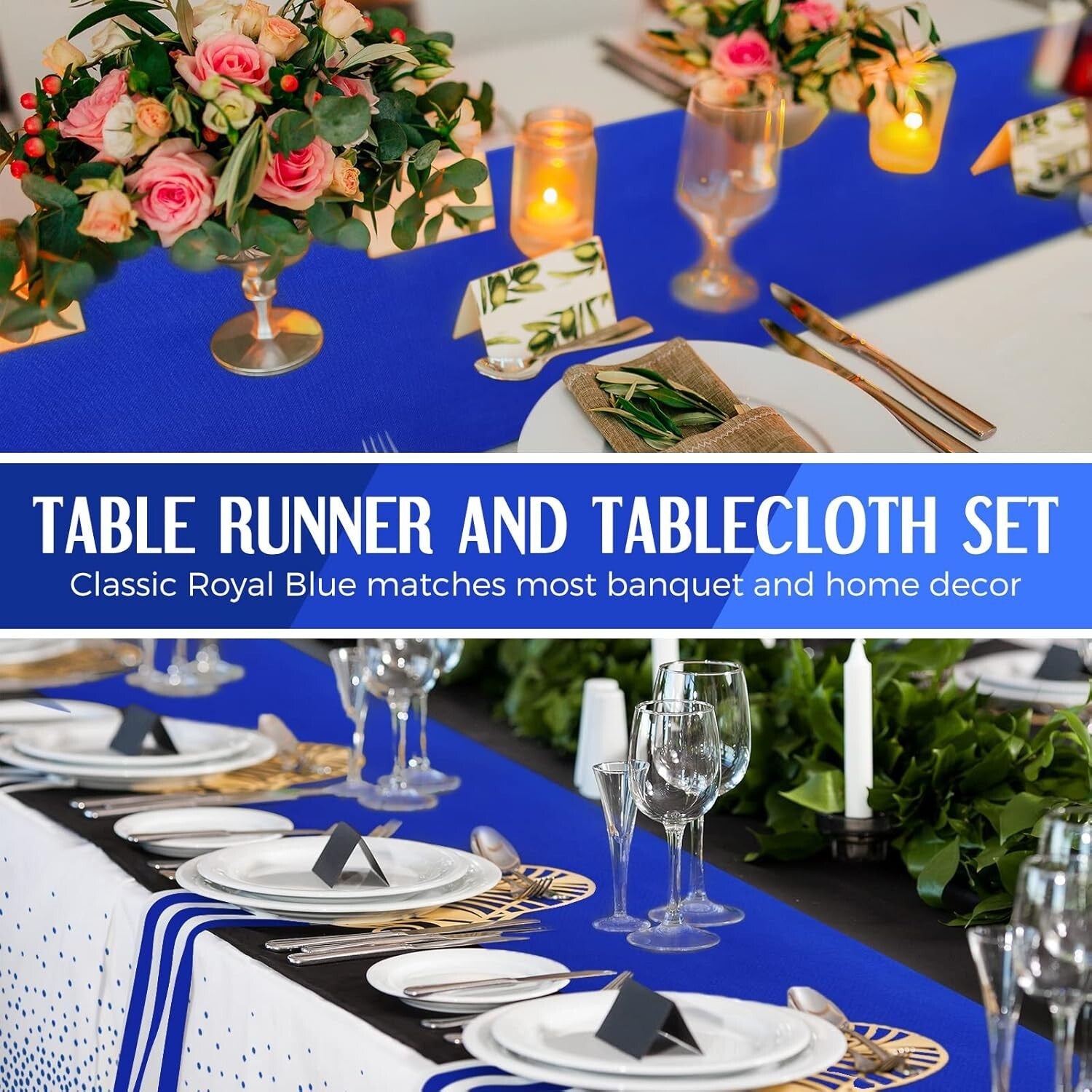 54 x 108 Inch Royal Blue Tablecloths & Satin Runners for Elegant Celebrations