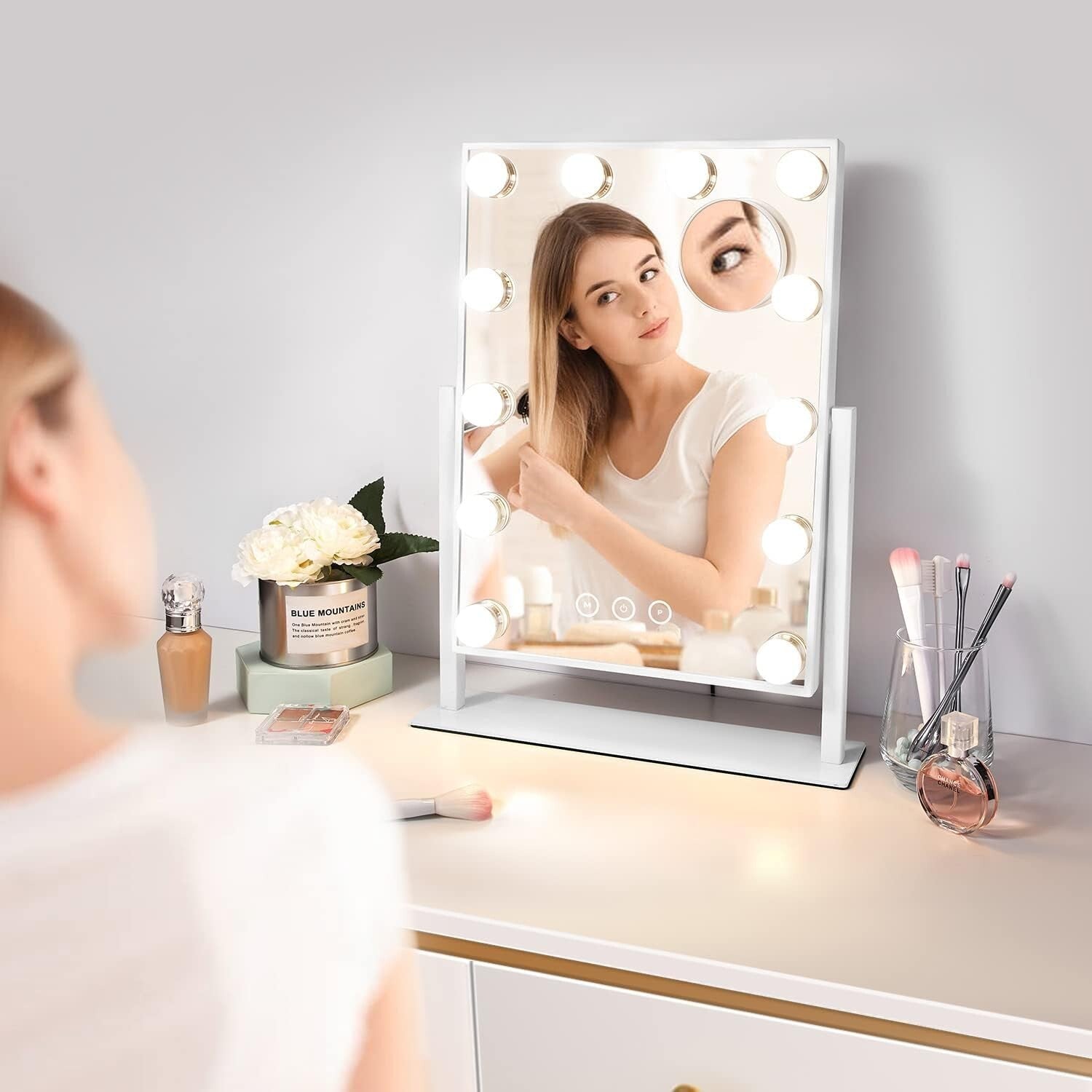 Dimmable Makeup Mirror with 3 Color Settings & 10X Detachable Magnification