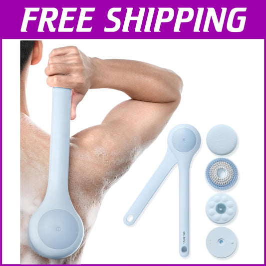 Electric Back Scrubber with Interchangeable Heads - 2 Speed Options for All Skin