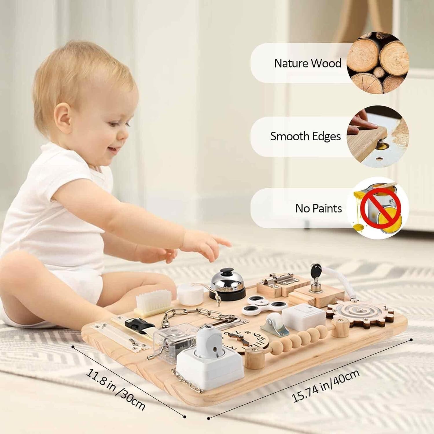 Montessori 18-in-1 Busy Board - Safe Wooden Sensory Toy for Toddlers 1-4 Years