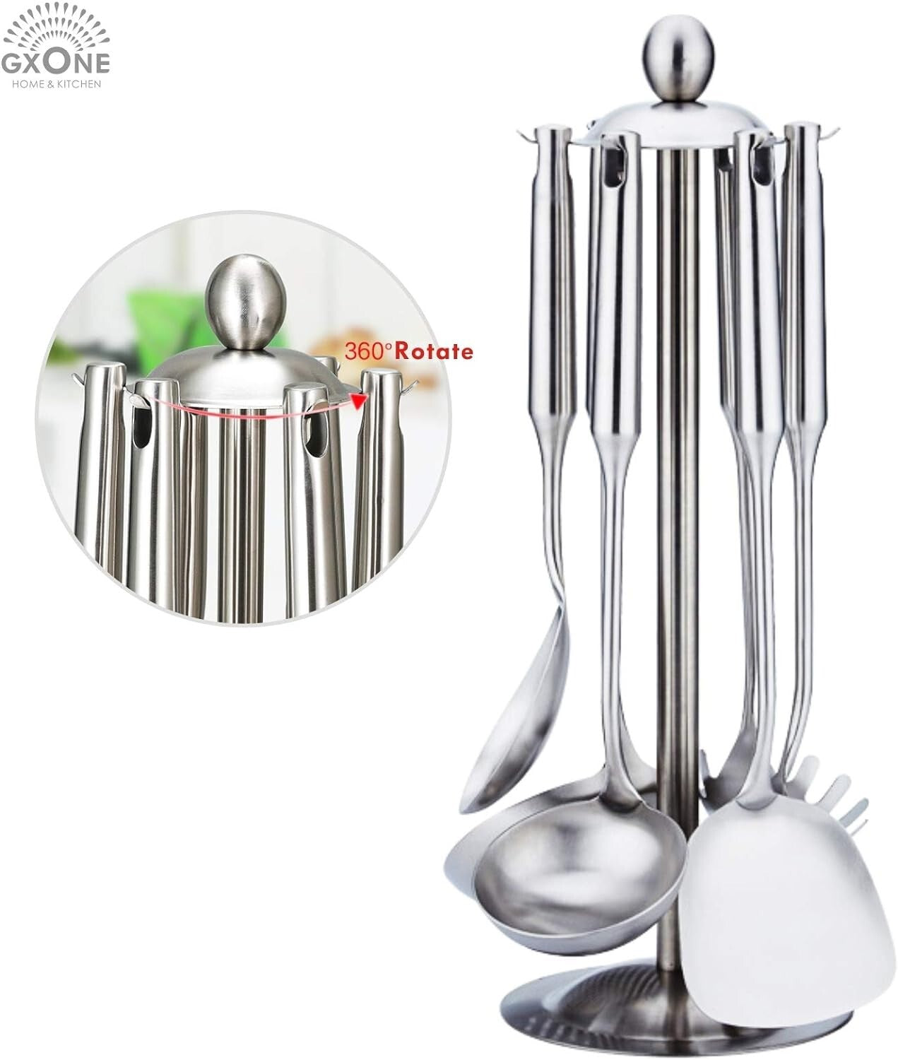 Dishwasher Safe 6-Piece Cooking Utensils with Rotating Holder for Clean Counters