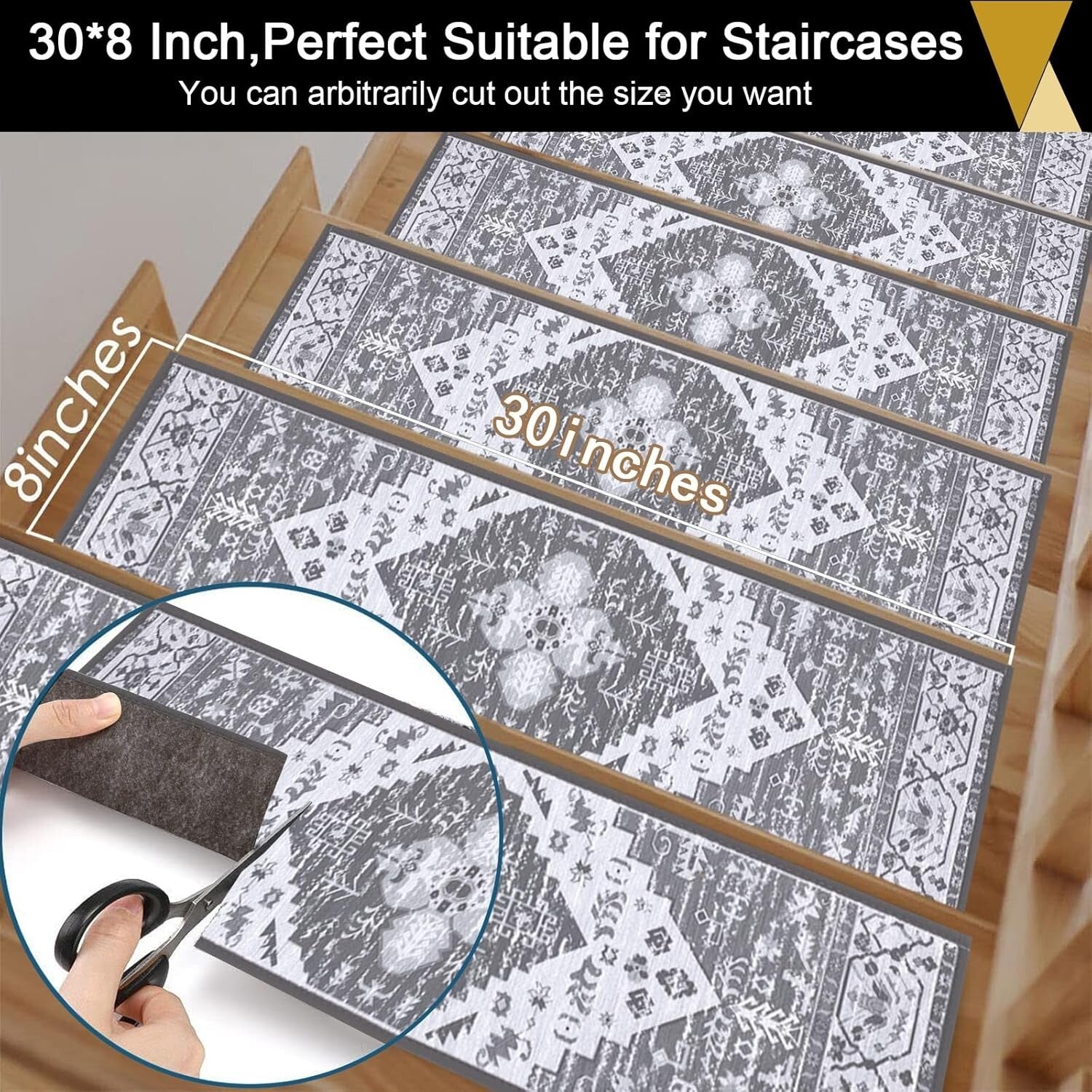 15-Pack Non-Slip Self-Adhesive Stair Treads - Safe Chenille Carpets for Kids