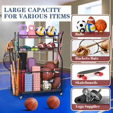 Load image into Gallery viewer, Multifunctional Sports Equipment Garage Organizer with Storage Bins &amp; Bat Rack
