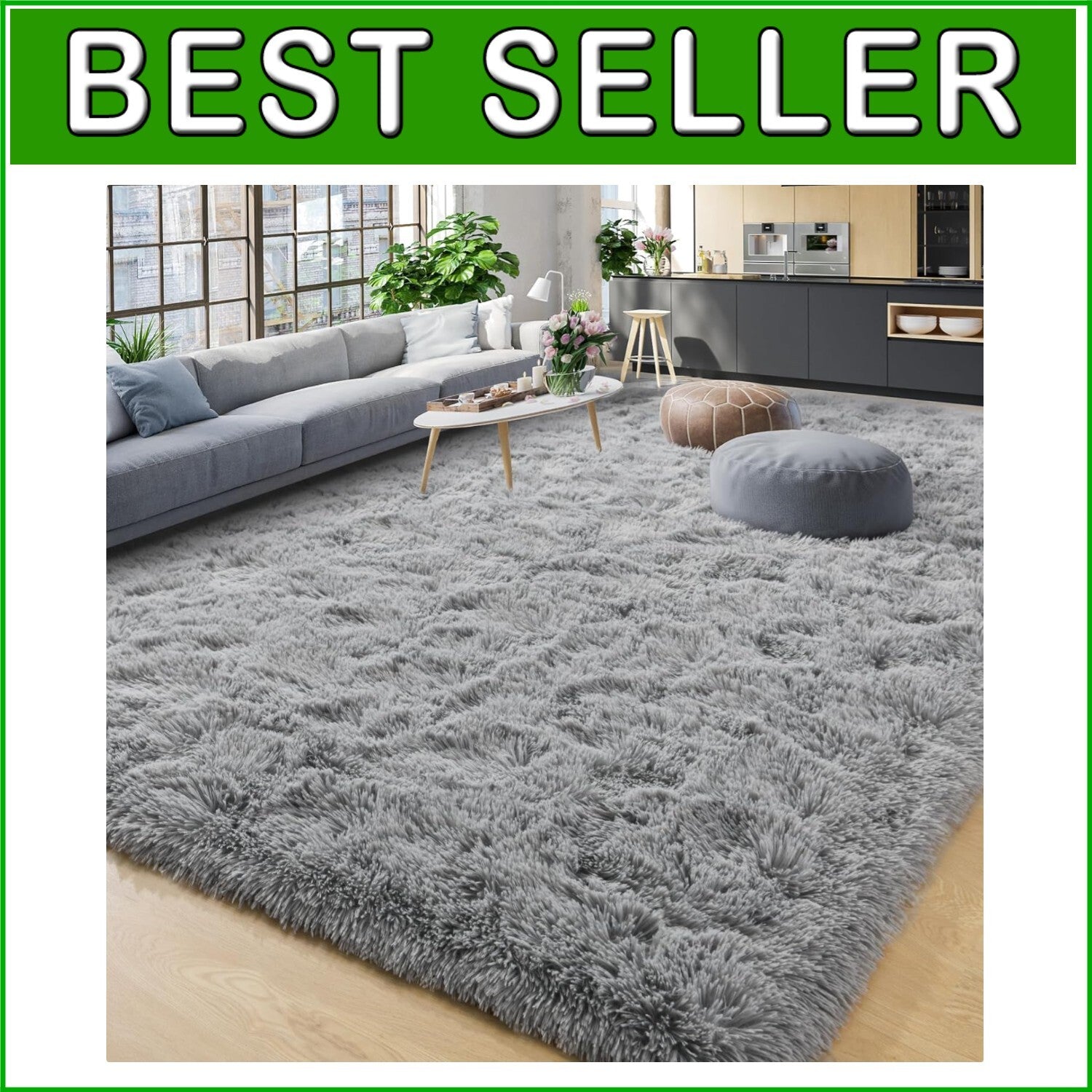 Durable 6' x 9' Machine Made Grey Area Rug - Water-Resistant Indoor Soft Carpet
