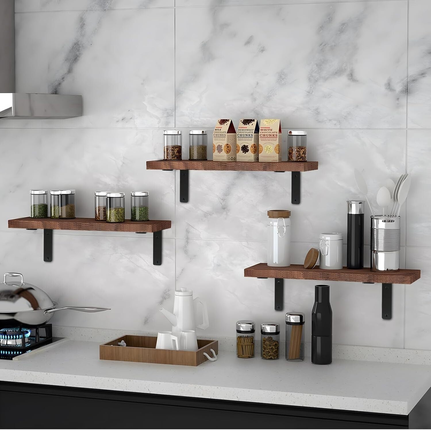 12 Pack Heavy-Duty Black Steel Shelf Brackets - 8"x6" for Sturdy Support