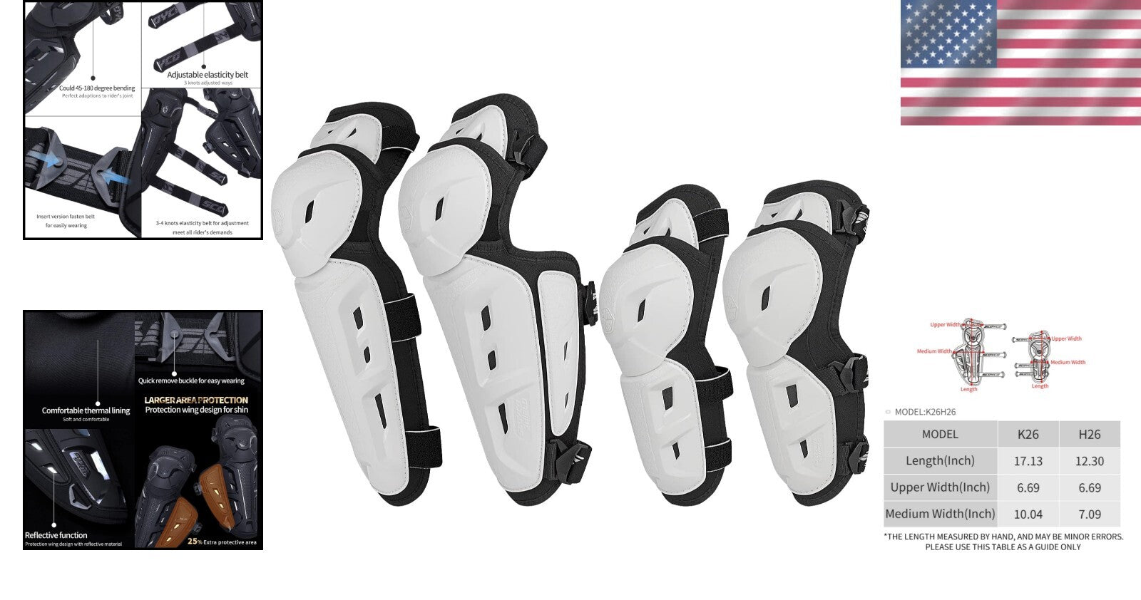 Reflective 2 in 1 Motorcycle Knee and Shin Pads - Ideal for Safety on the Road