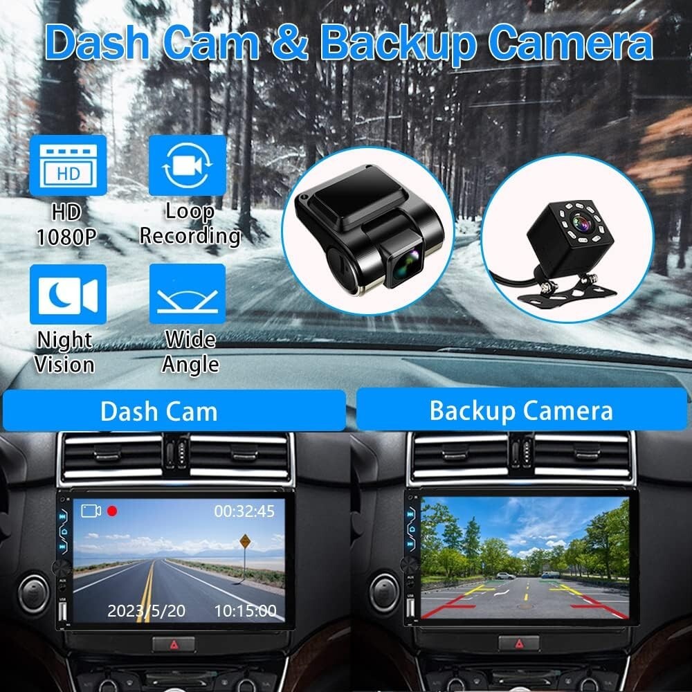 All-in-One 7-Inch Double Din Car Stereo with Dash Cam & Apple Carplay