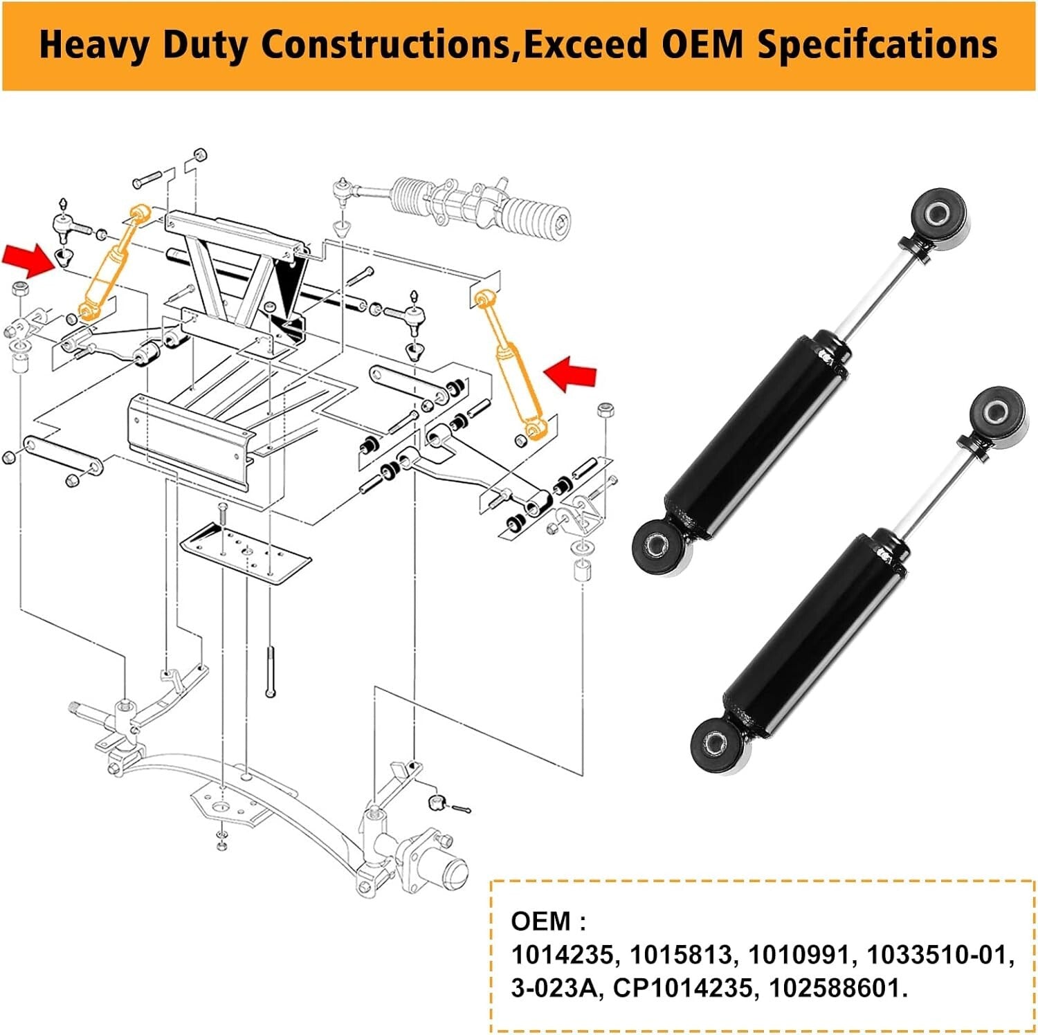 OEM Front Shock Absorbers for Club Car DS 1981-2011 & Precedent 2004-Up, 12 in