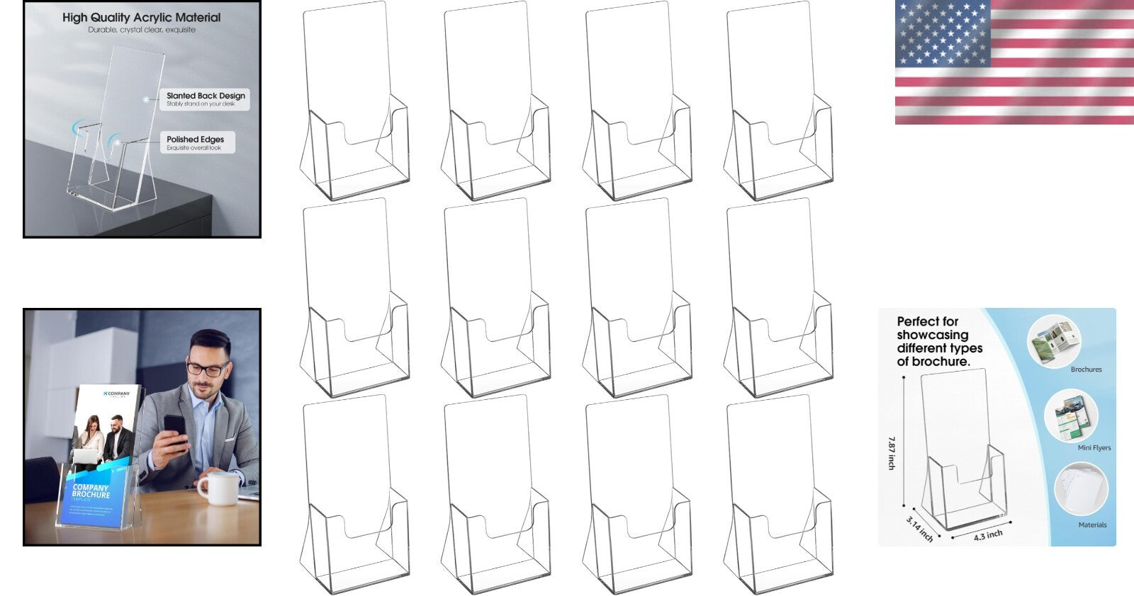 Durable Clear Acrylic Flyer Holders - 12 Pack, Slant Back for Standout Displays