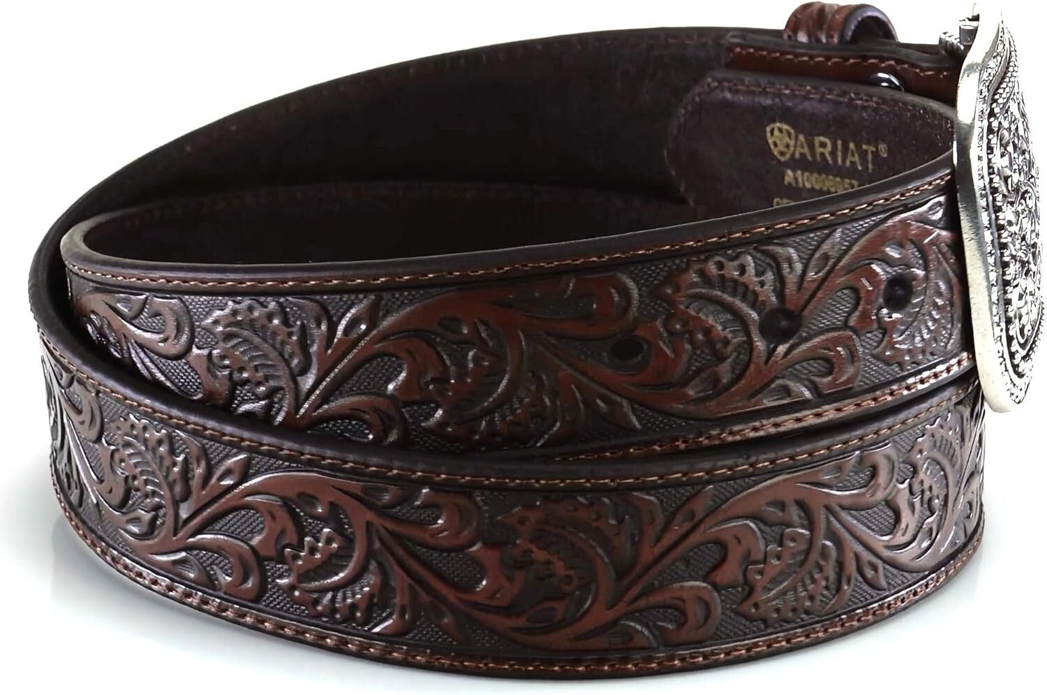 Comfortable Brown Embossed Leather Belt with Rhinestones for Women - 1.5" Wide