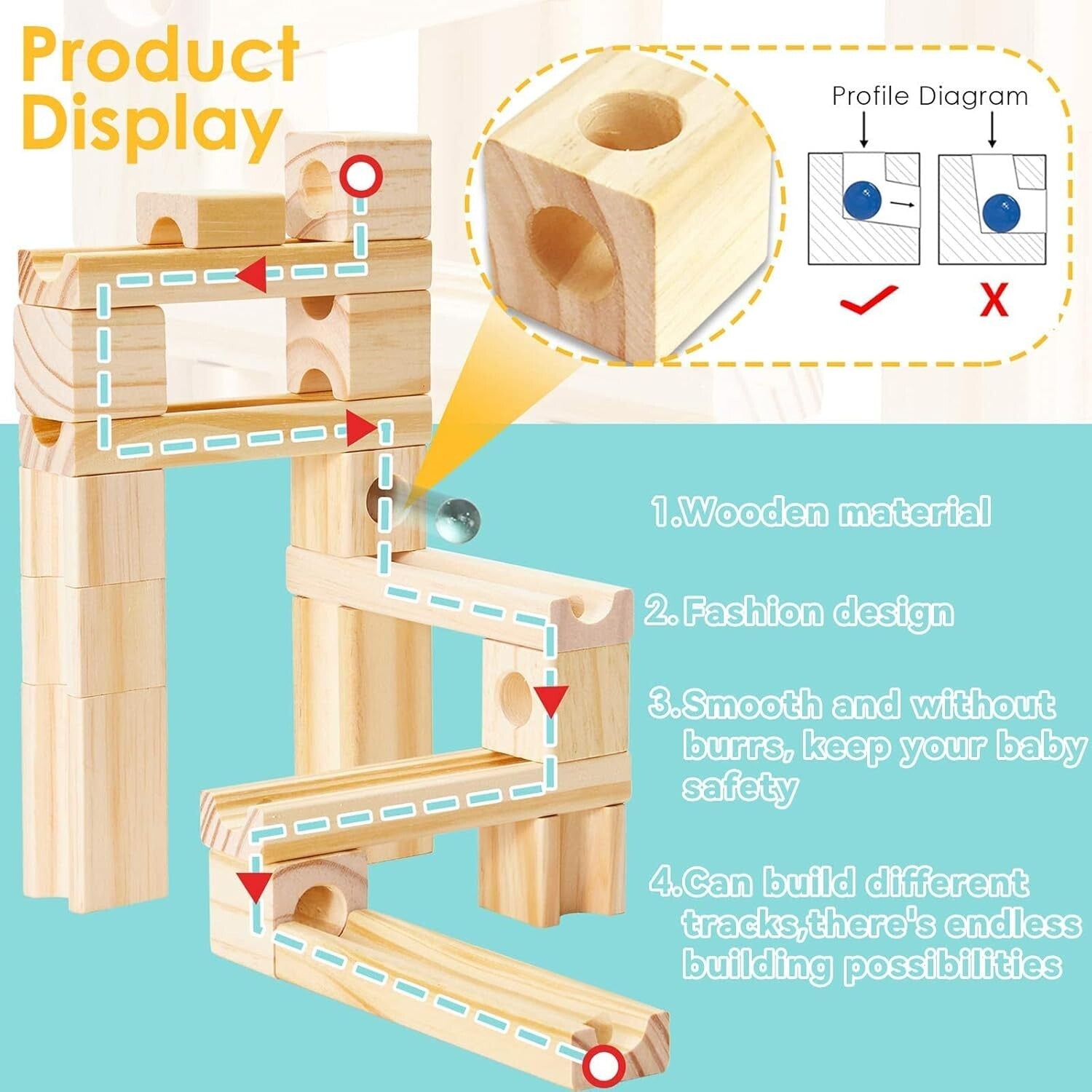 Creative Building 80-Piece Wooden Marble Run Set - Engineering Fun for Ages 4-8