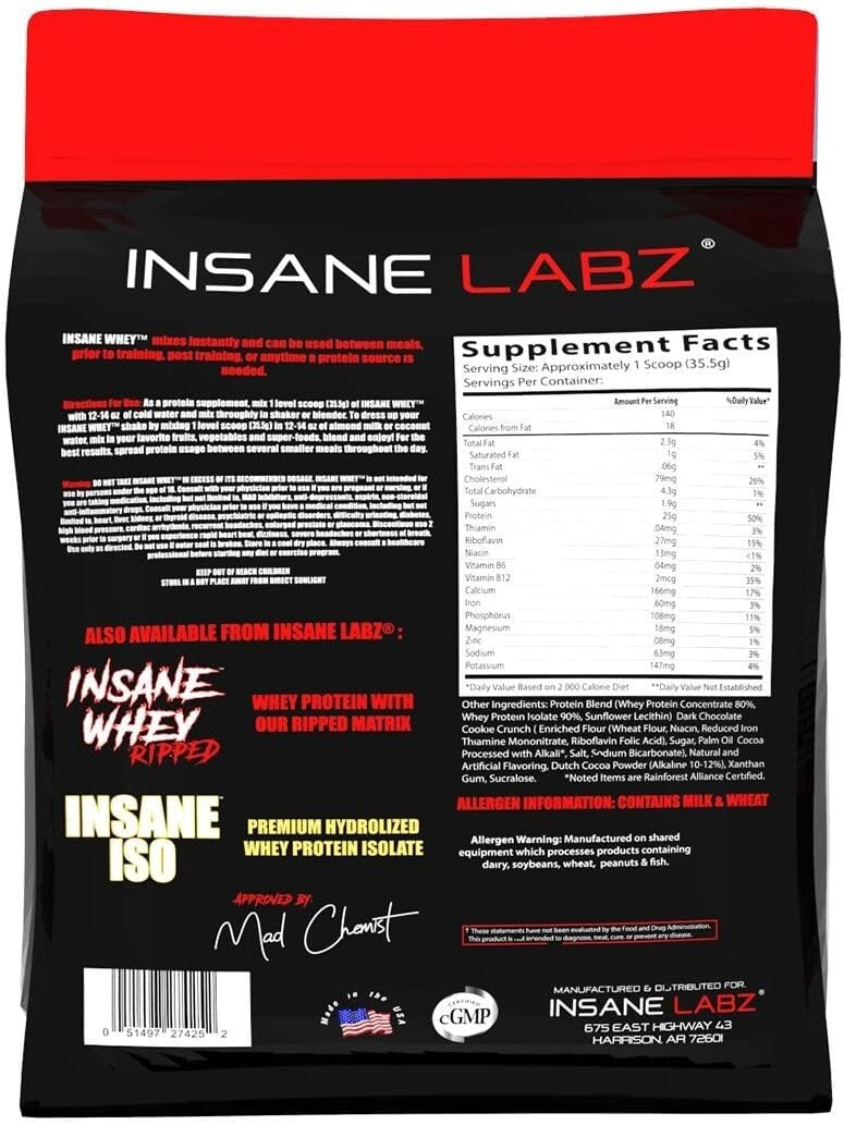 Insane Whey Protein - Chocolate Flavor 100% Whey, Ultimate Mass Gainer, 9.85 lbs