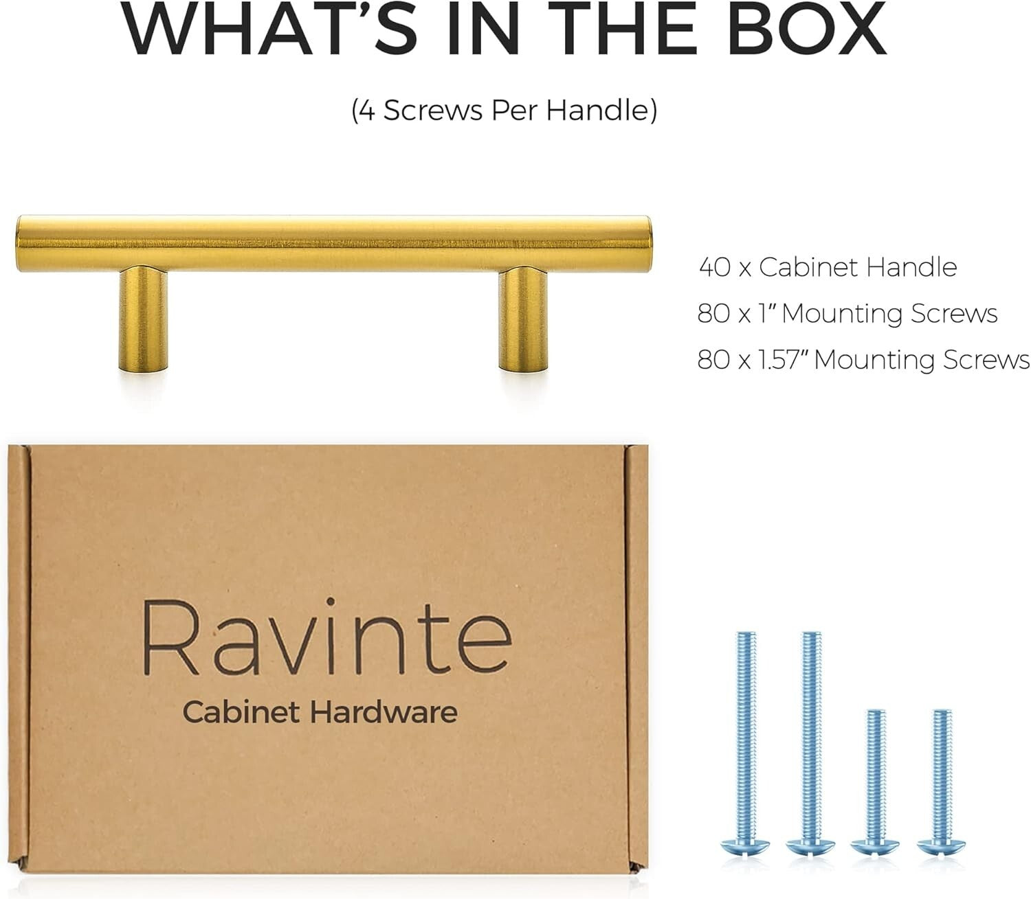 40 Pack Brushed Brass Cabinet Pulls - Elegant Stainless Steel Drawer Handles