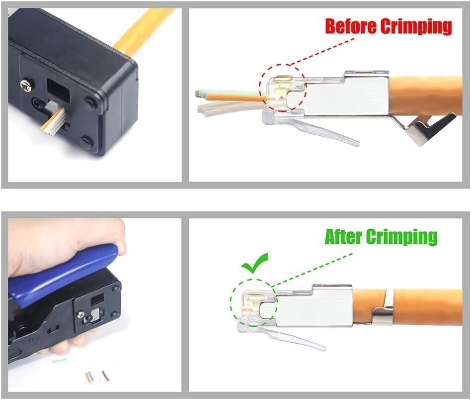 Ergonomic Network Crimper Set with 20 Pass-Thru Connectors for Homes & Offices