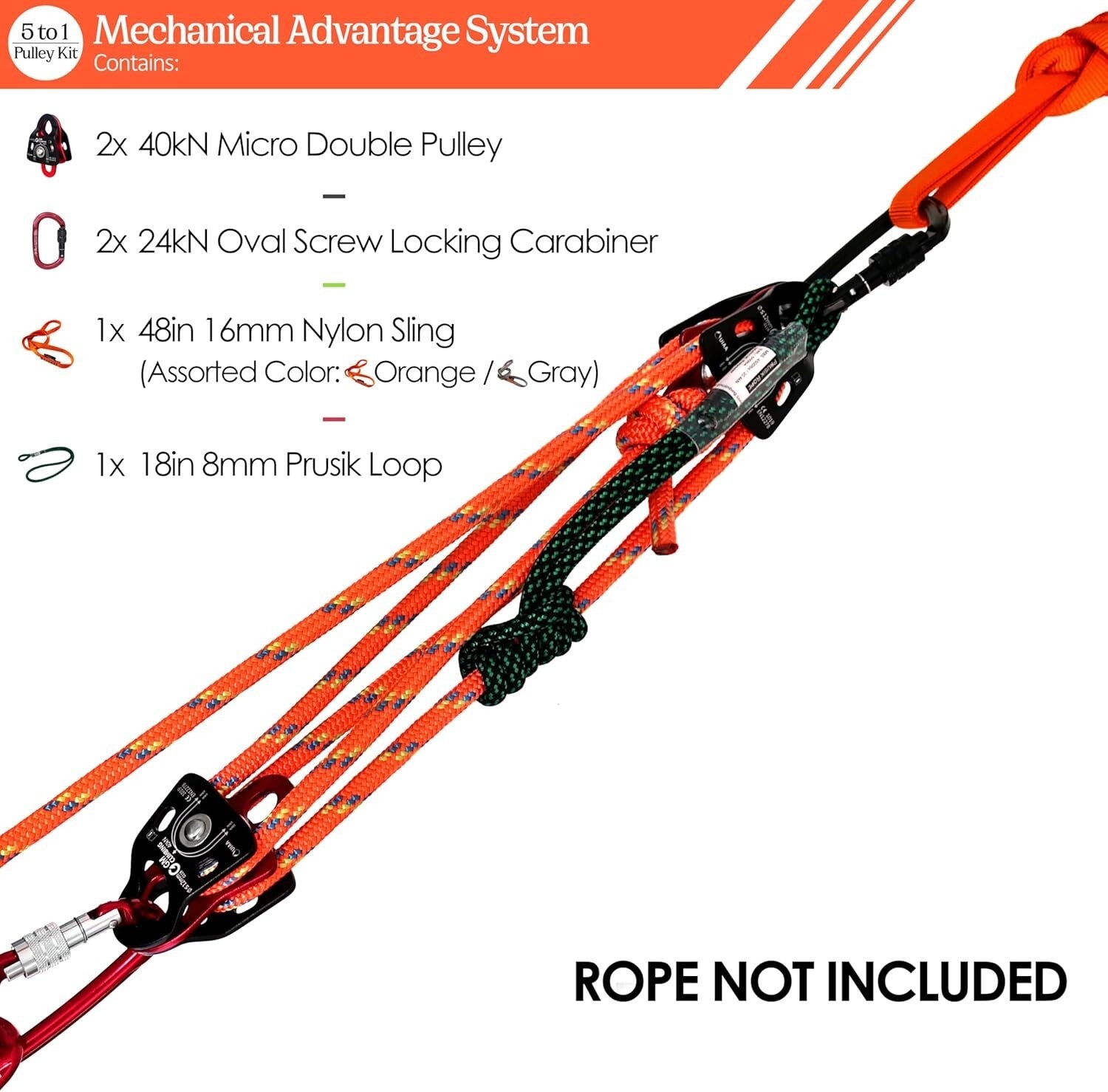 Portable 5:1 Pulley System with Micro Double Pulleys - Perfect for Rescues