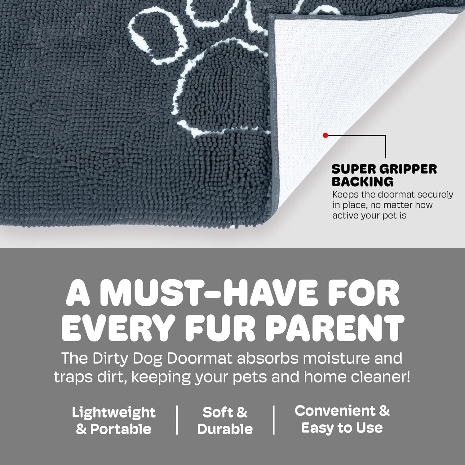 Versatile Machine Washable Doormat for Dogs - Absorbent Mist Grey Rug, 60" X 30"