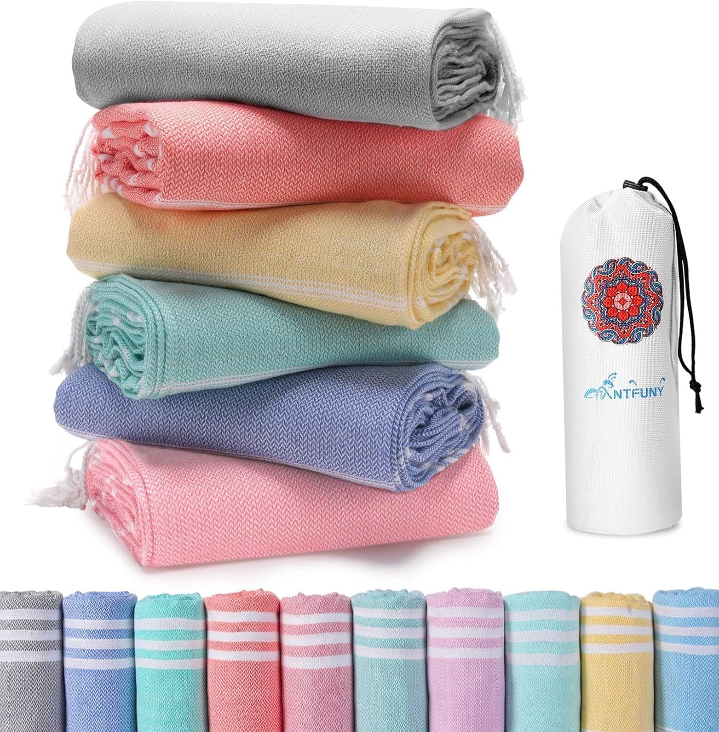 Durable Cotton-Blend Beach Towels - Set of 6 Quick-Drying & Fade-Resistant