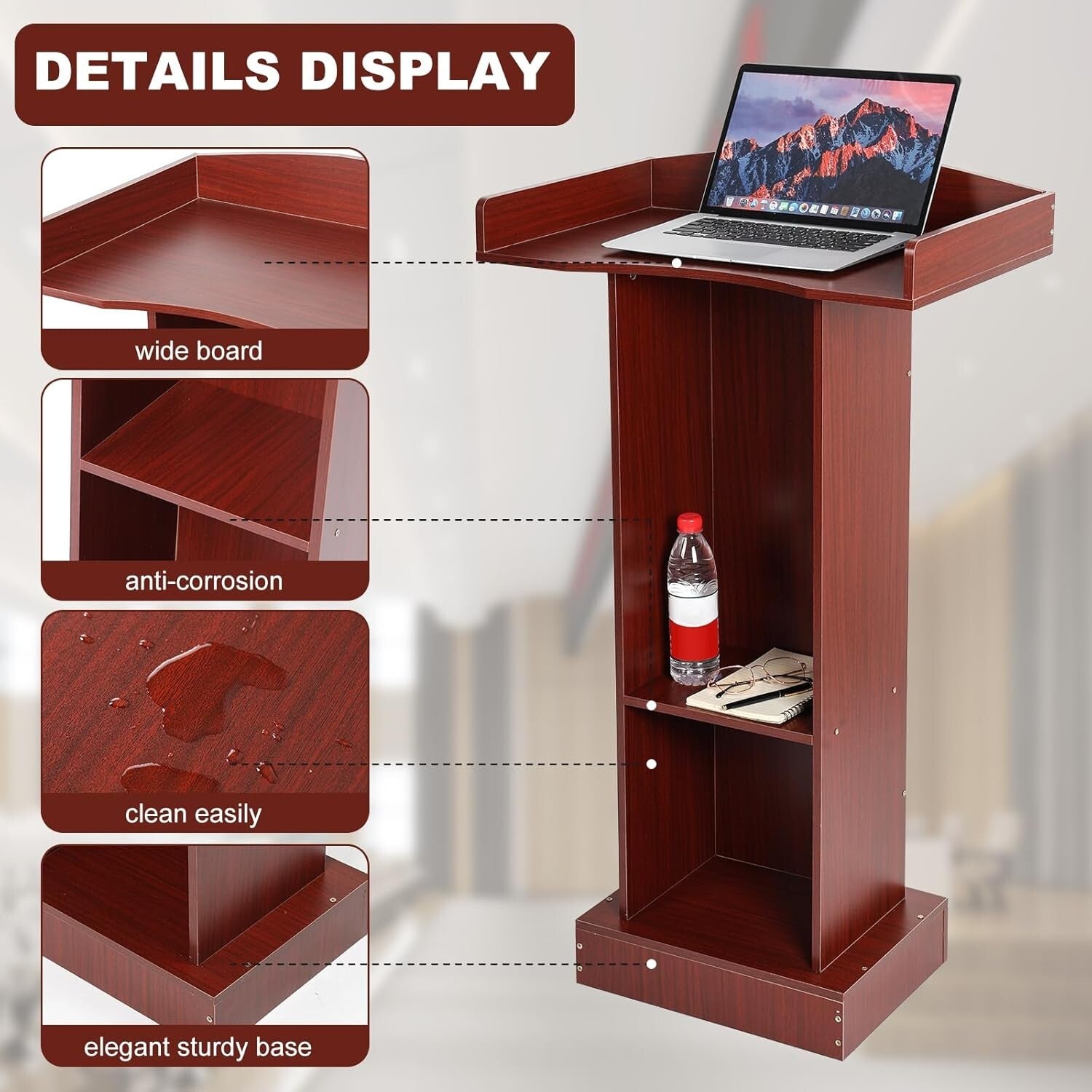 Elegant Wooden Podium Stand with Heavy Base for Classroom & Church Presentations
